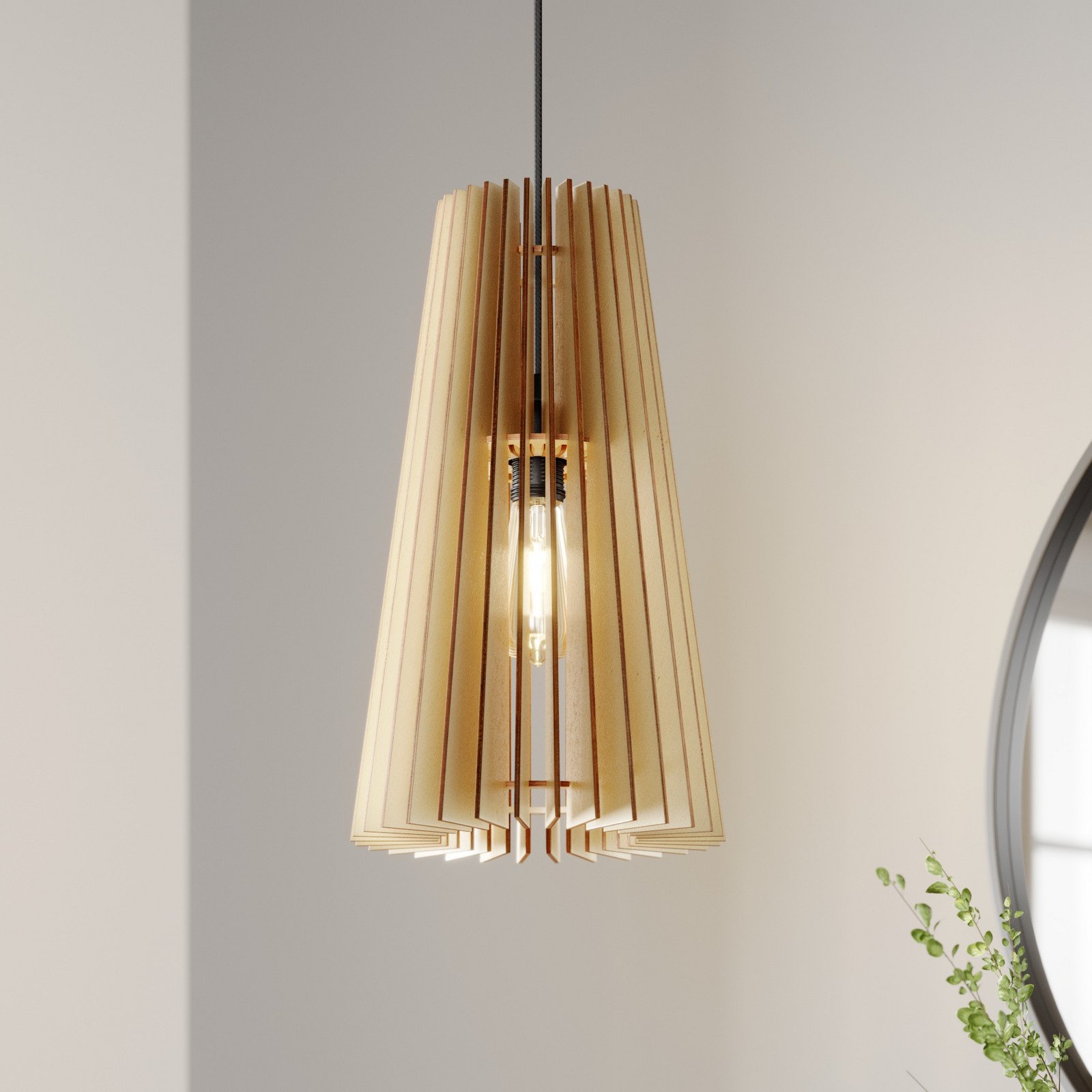 TEMAR LIGHTING Lampă suspendată Cone 1 bec - Camera de zi / sufragerie - Casă de țară / Rustic - lemn deschis la culoare negru