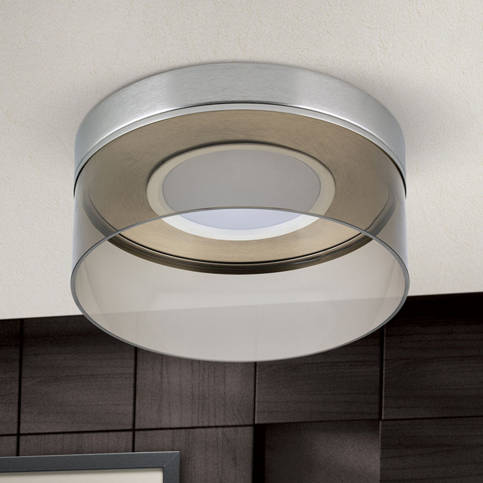 Francis LED ceiling light, matt nickel, Ø 30 cm
