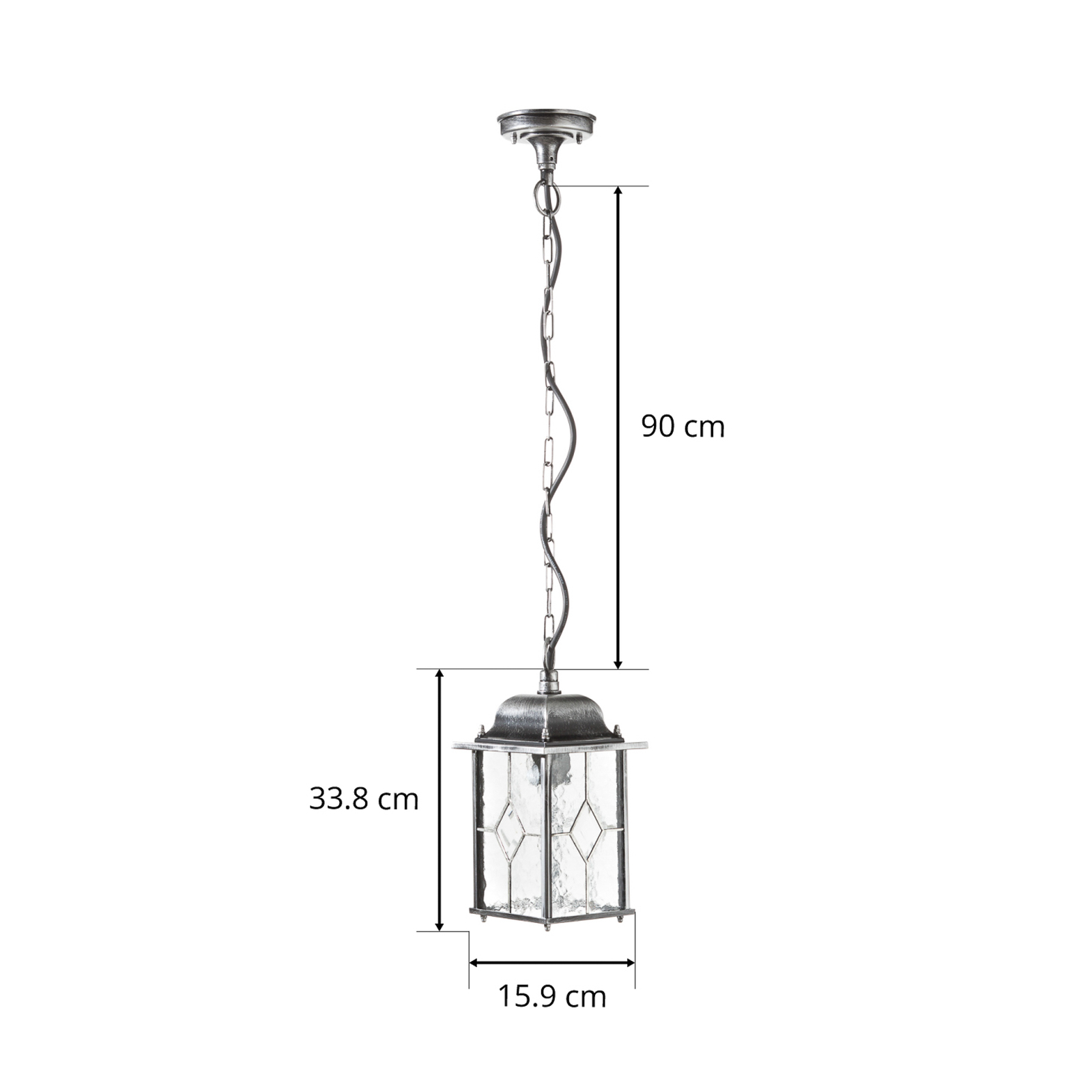 Hanglamp Wexford WX9, IP23, zwart-zilver, metaal, glas