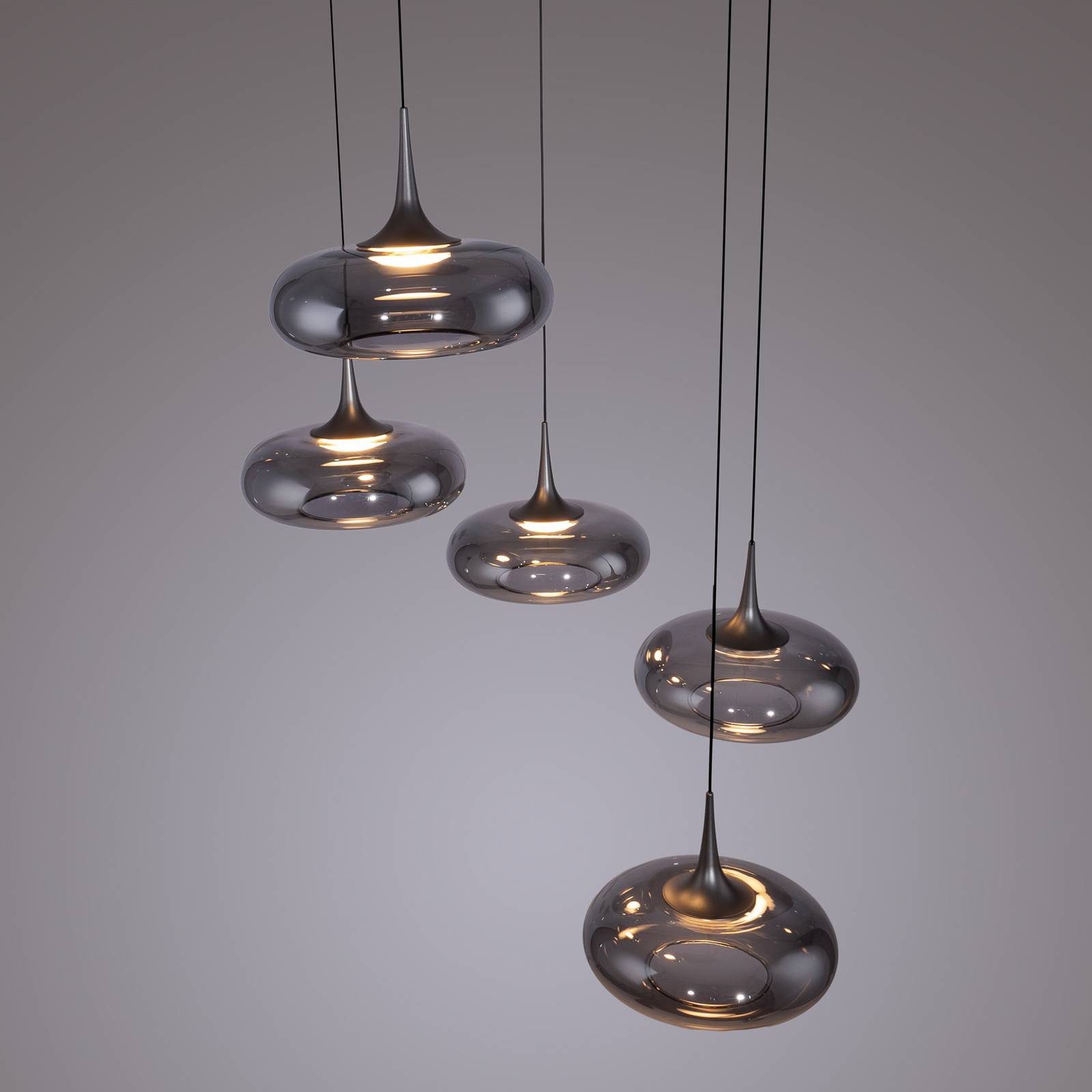 SCHÖNER WOHNEN żyrandol LED Posh 5-punktowa, szkło dymione, 3000 K