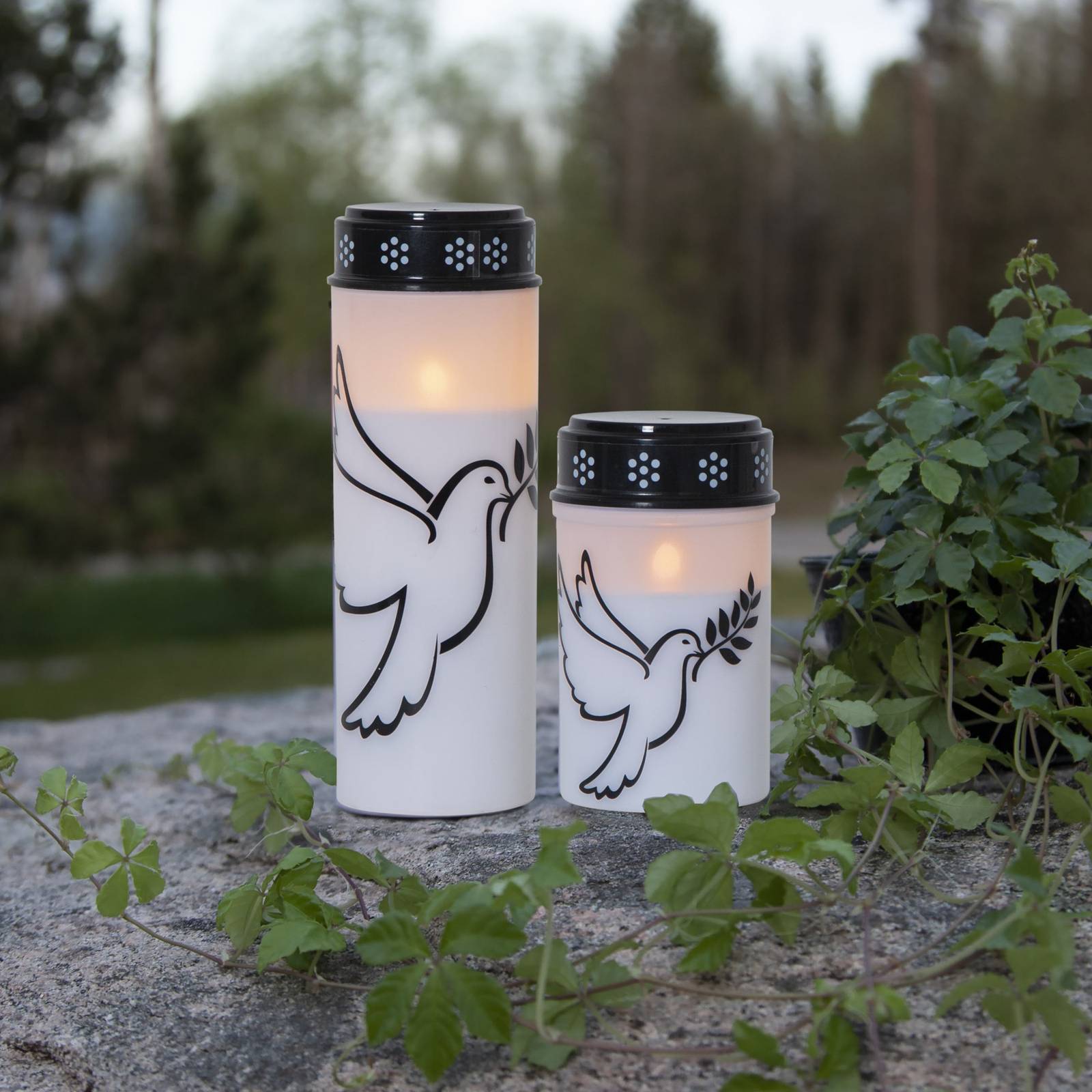 Lampka grobowa LED Dove, biały/czarny plastik, bateria 12,5 cm