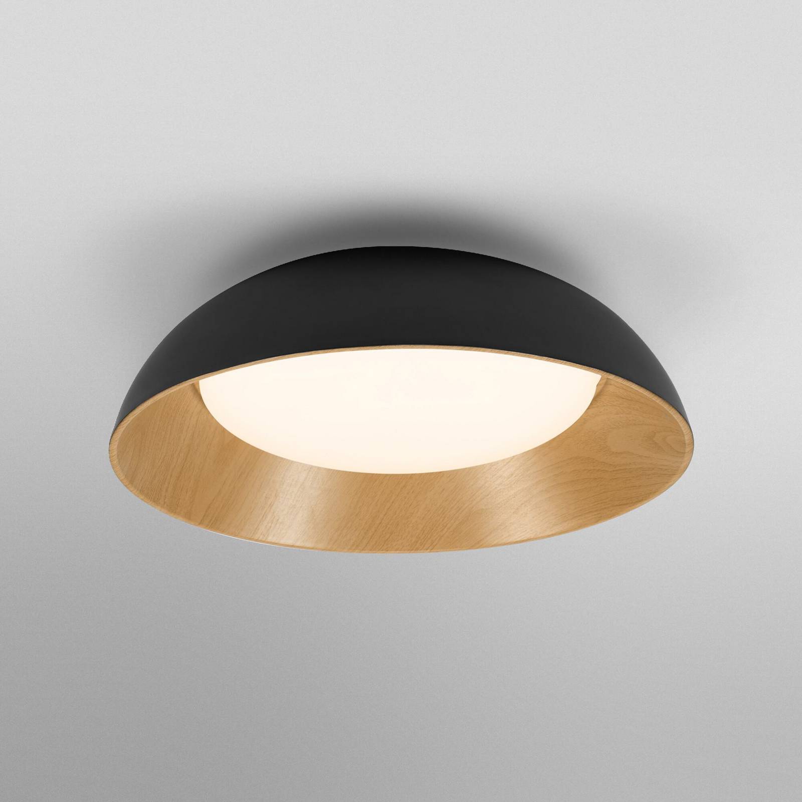 Lampa sufitowa LED OSRAM ORBIS ALVA, czarna/dekor drewniany, Ø 51 cm