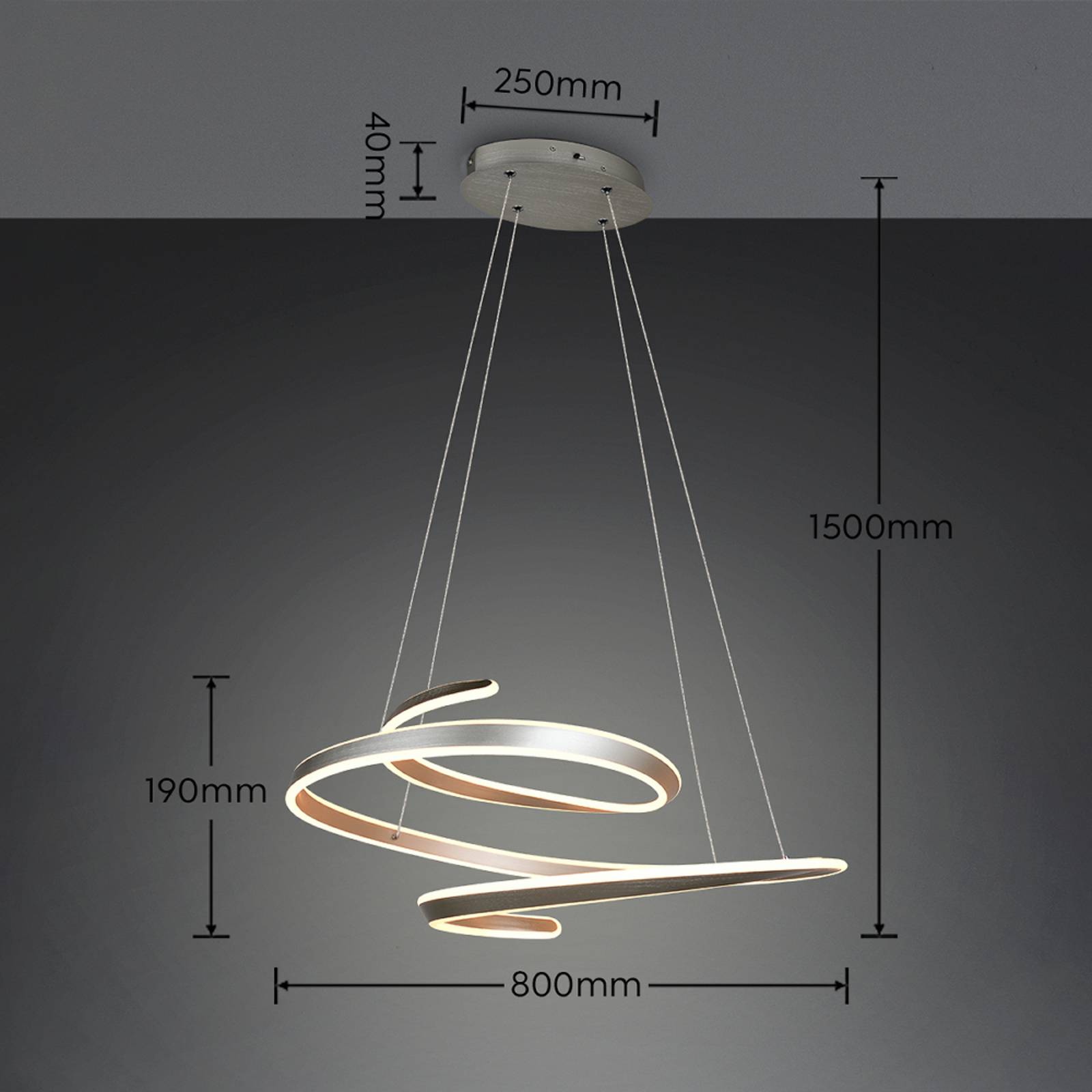 LED-pendellampe Arlington, matt nikkel, lengde 80 cm, metall, CCT