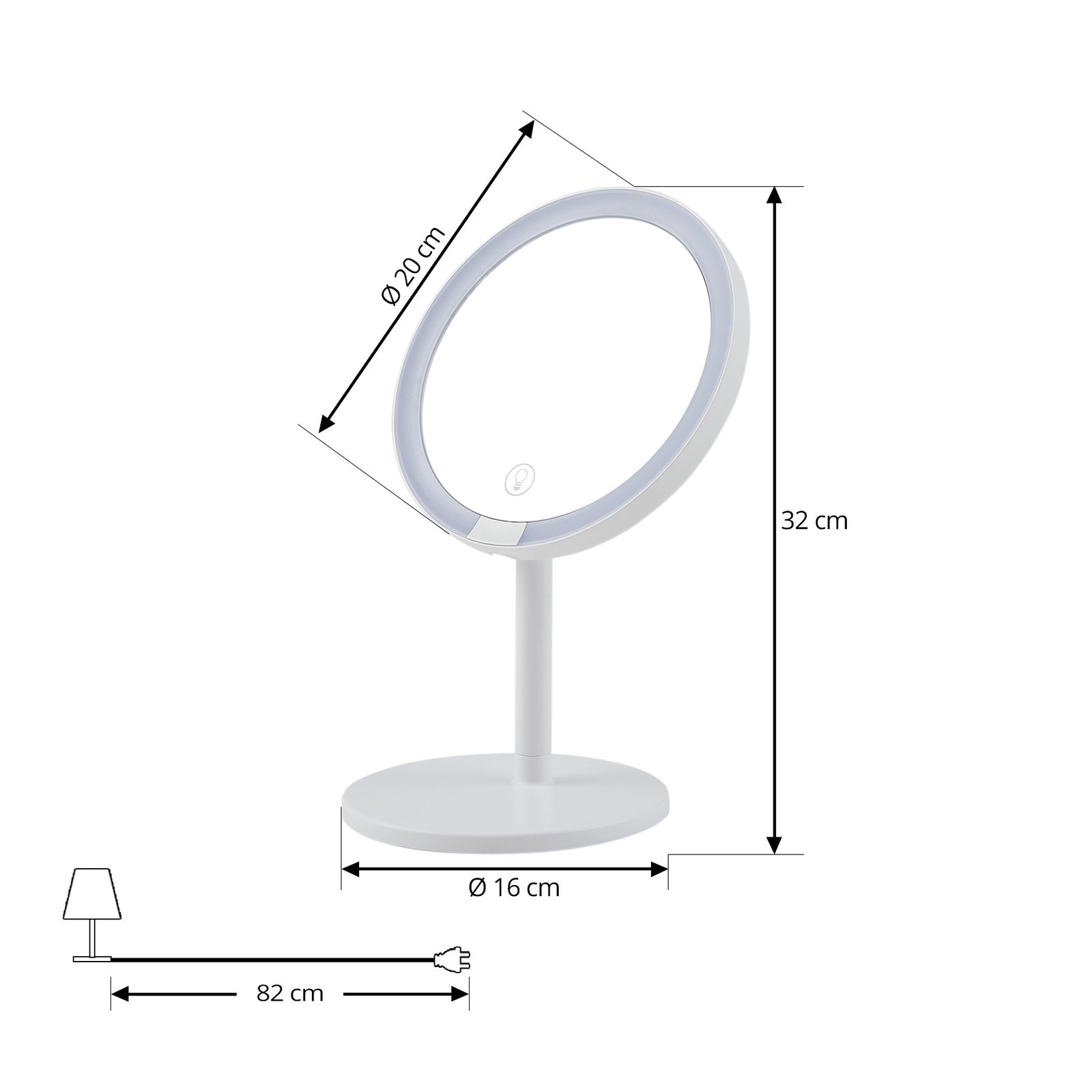 Espejo Lindby LED recargable Renki, blanco, plástico, atenuable