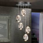 LED pendant light Rocio, 5-bulb, round, metal, glass, chrome
