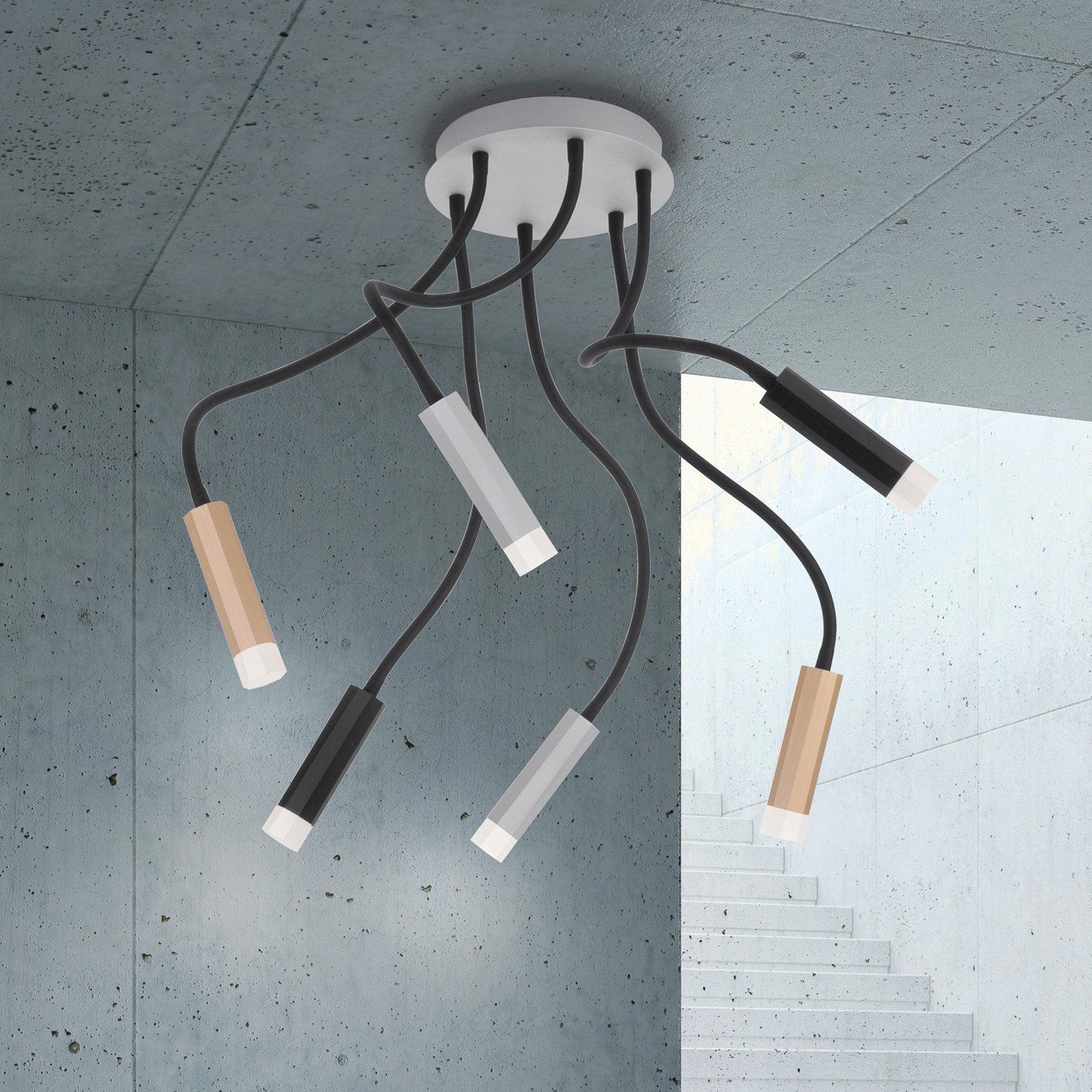 PURE Gemin plafonieră LED 6 becuri mix - Camera de zi / sufragerie - modern - argintiu negru auriu - Metal