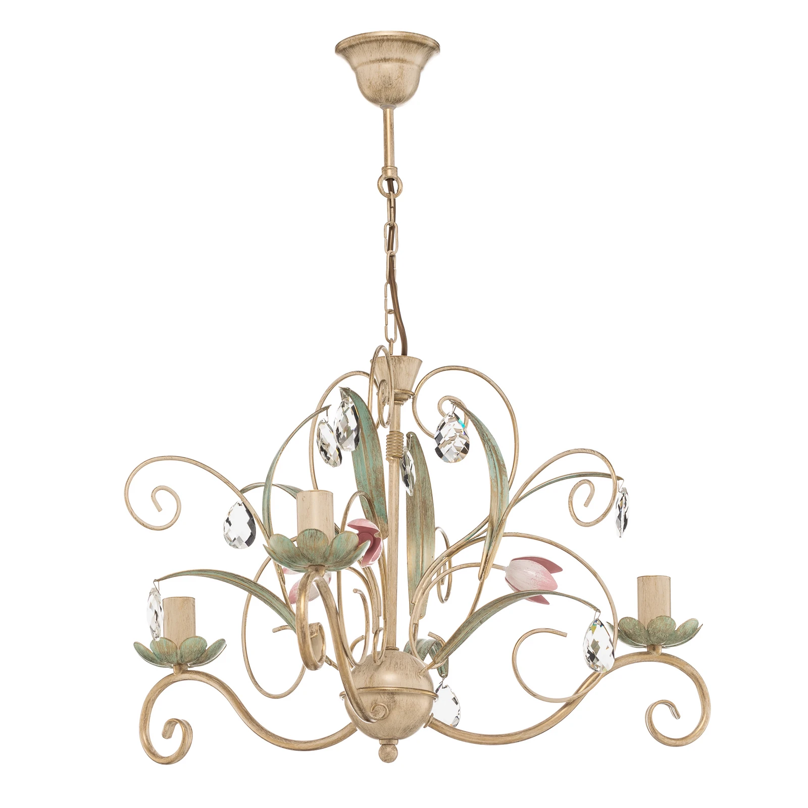Florina chandelier with floral decoration, 3-bulb