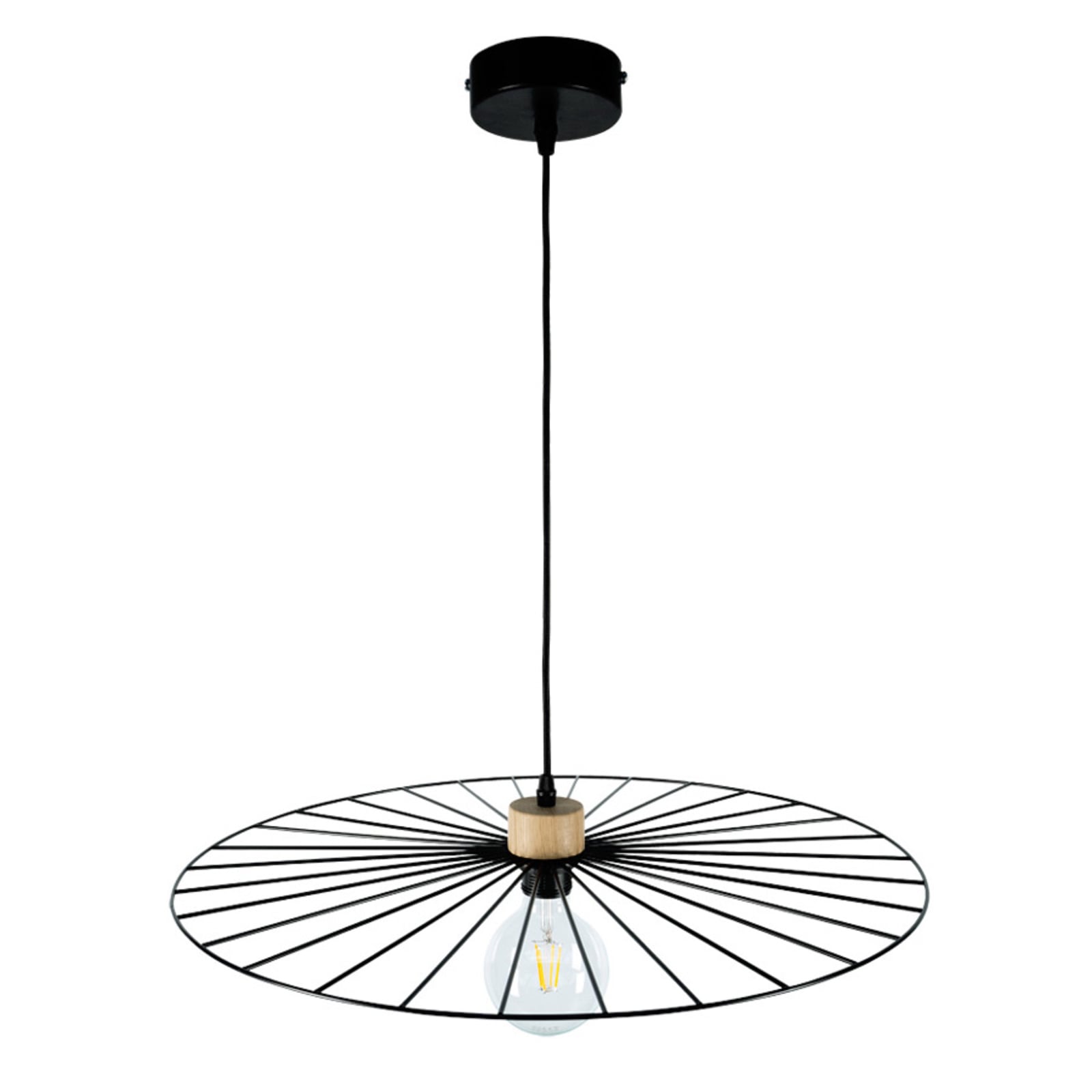 Spot-Light Antonella hanging lamp, black, wood detail Ø 65 cm, for Living / Dining Room, metal, wood, E27, 60 W, energy efficiency: A++