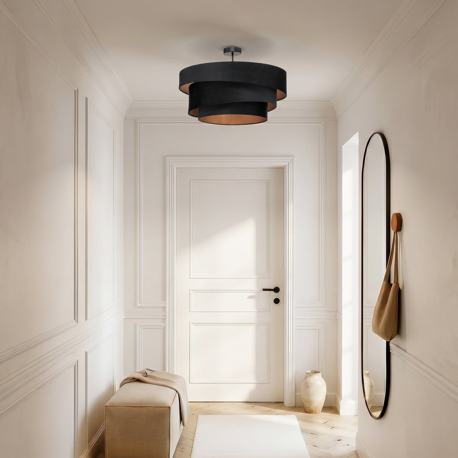 Lindby Deckenlampe Jusari, schwarz, Textil, Ø 56 cm, E27