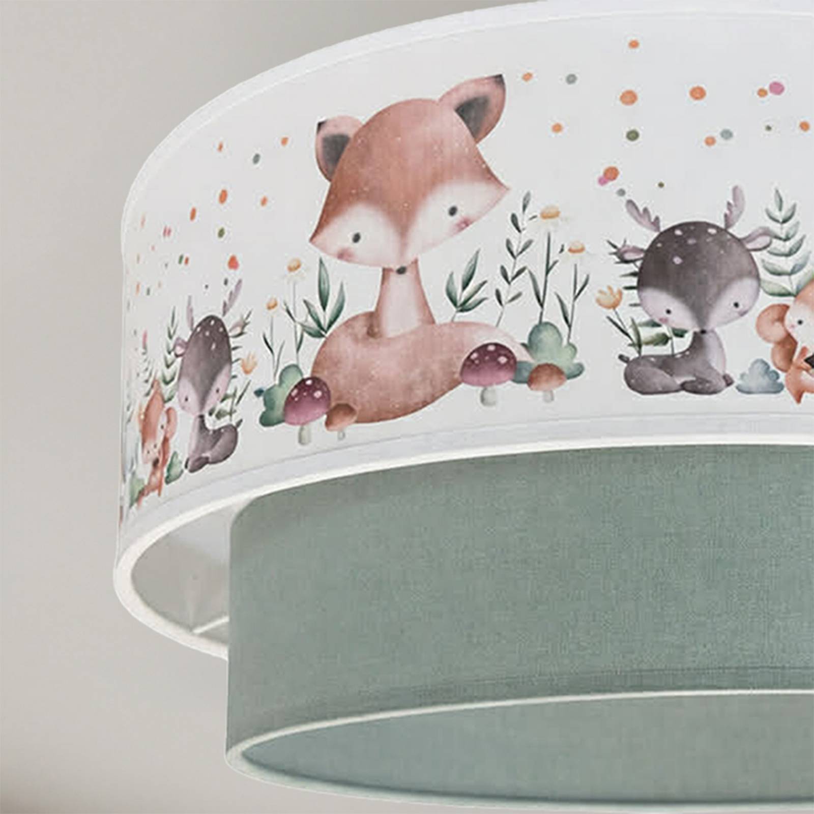 Lampa sufitowa dla dzieci Boho, zielona szałwiowa/kolorowa, Ø40 cm, tkanina, E27