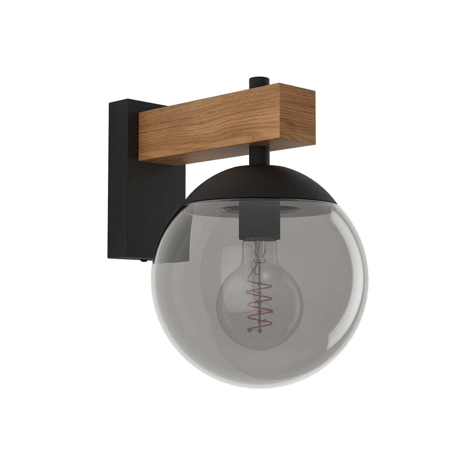 Applique da esterno Bufalata, nero/legno/grigio fumo