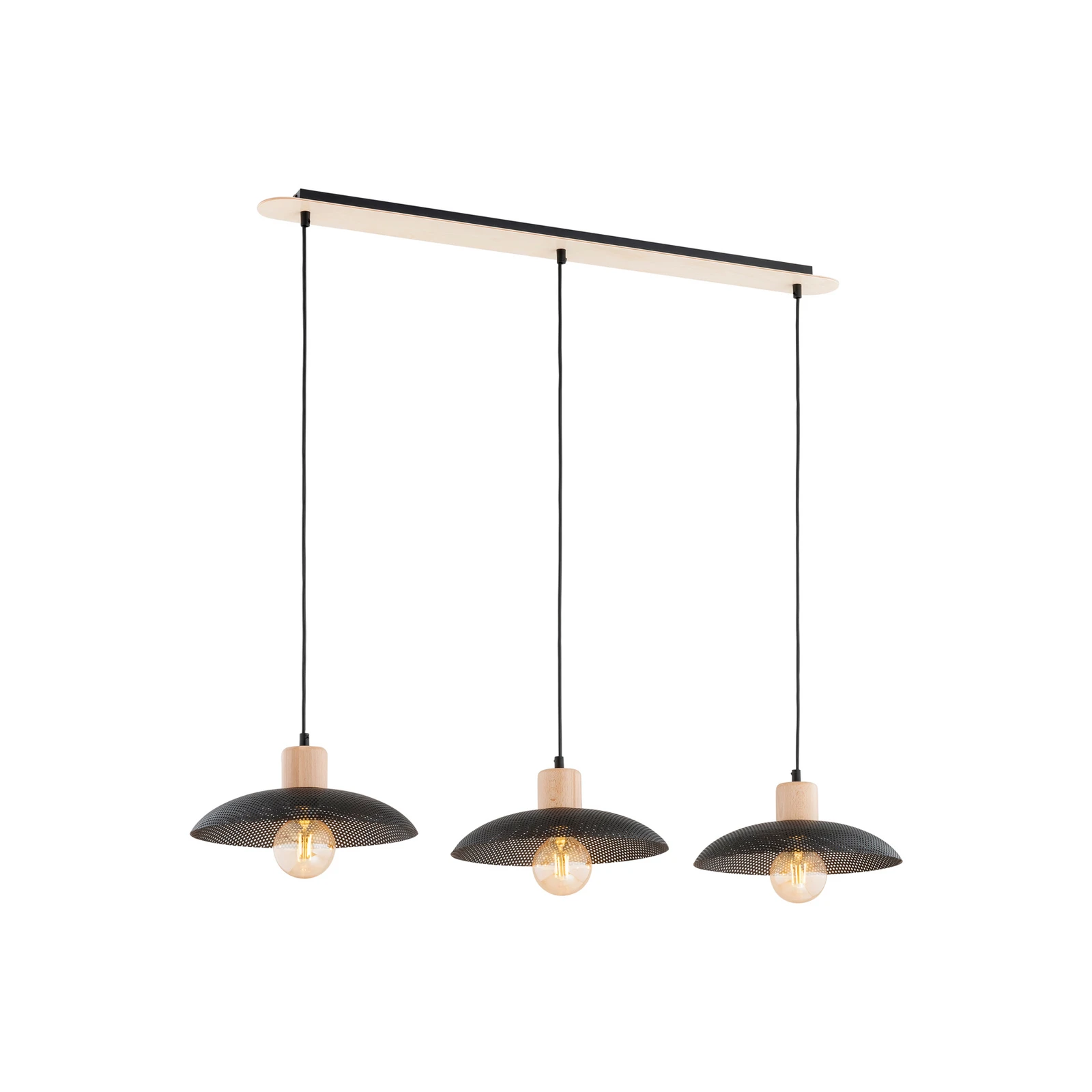 Kobe pendant light, 3-bulb, steel, wood, black