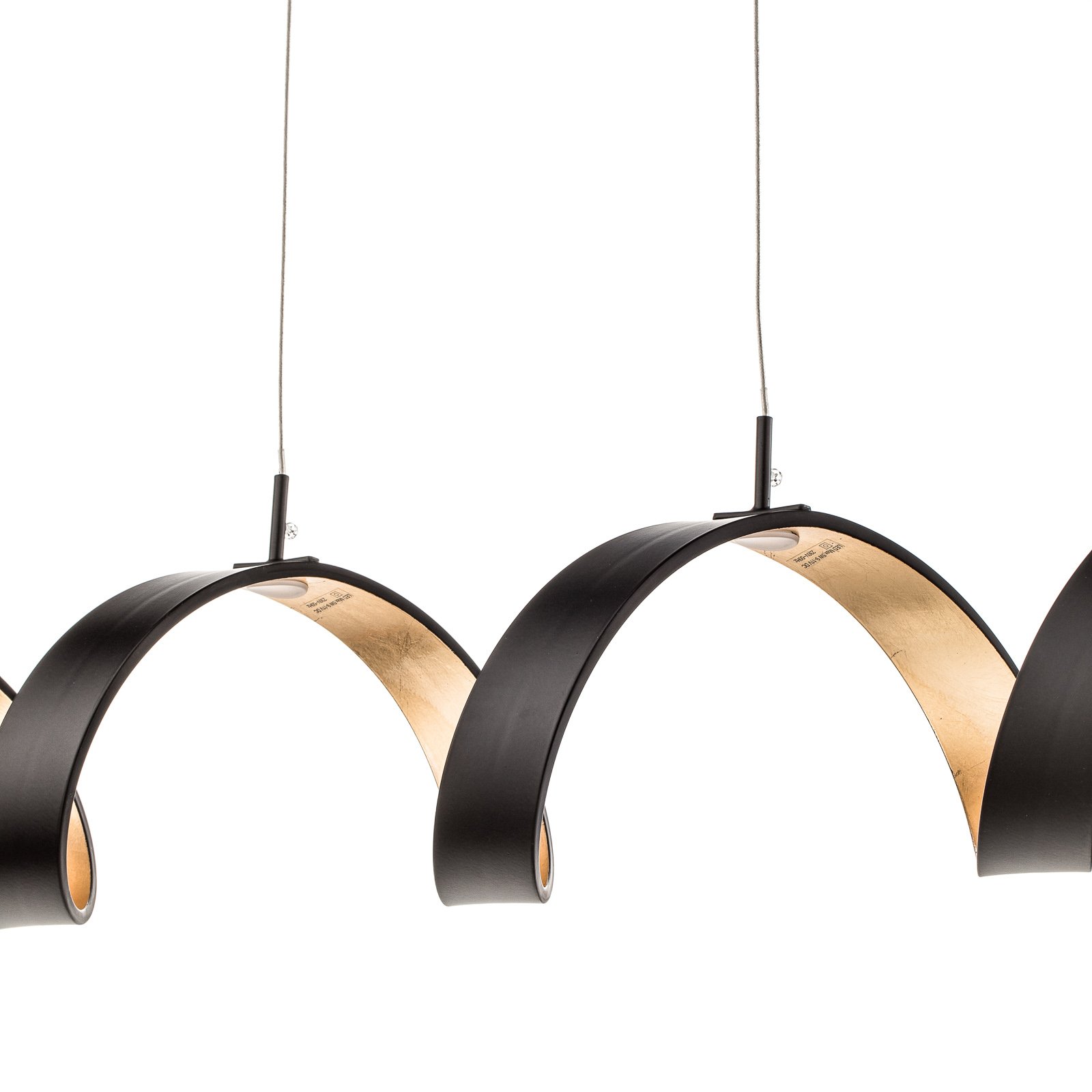 Suspension LED Helix, noir-doré, 125 cm