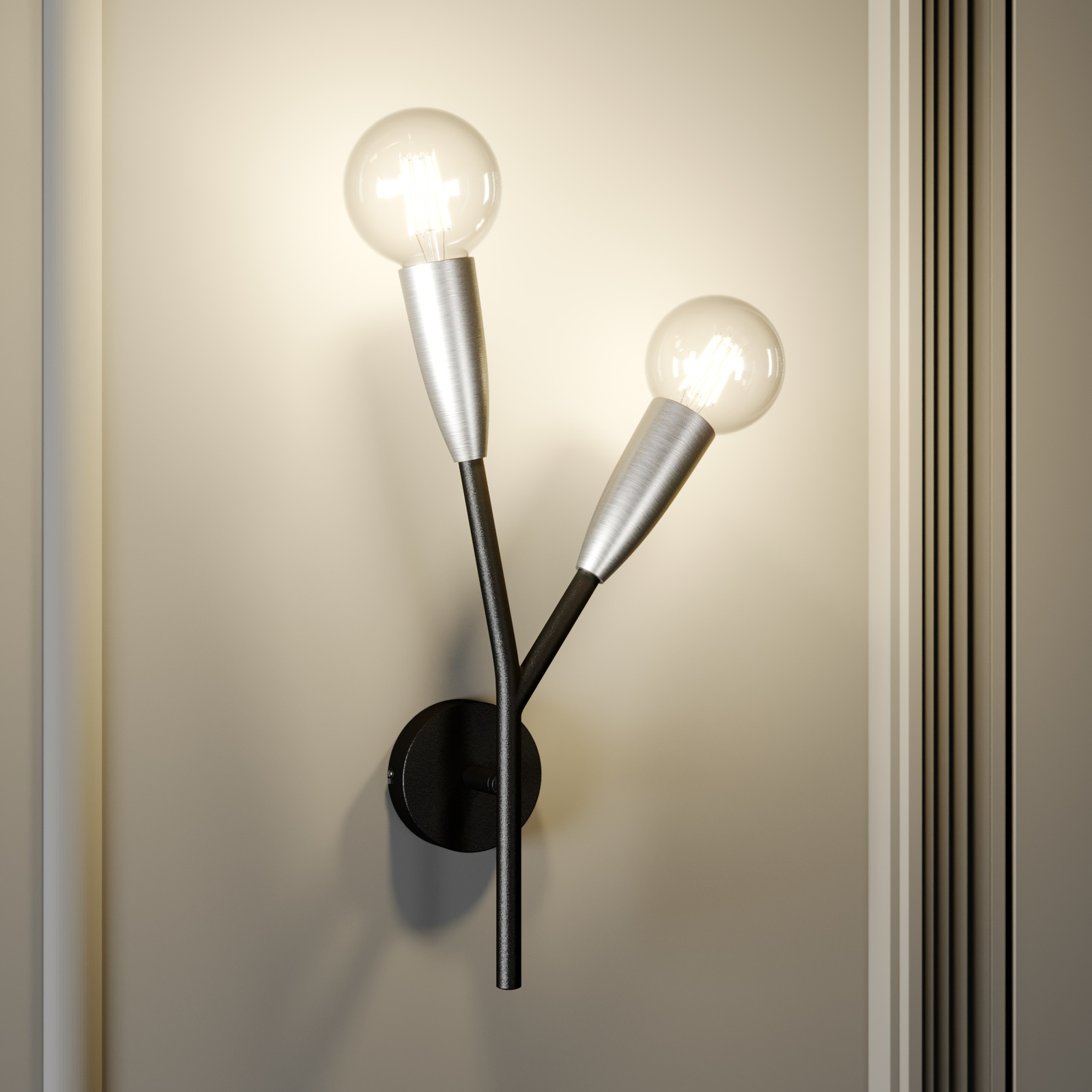 Lucande Carlea wandlamp, 2-lamps zwart-nikkel