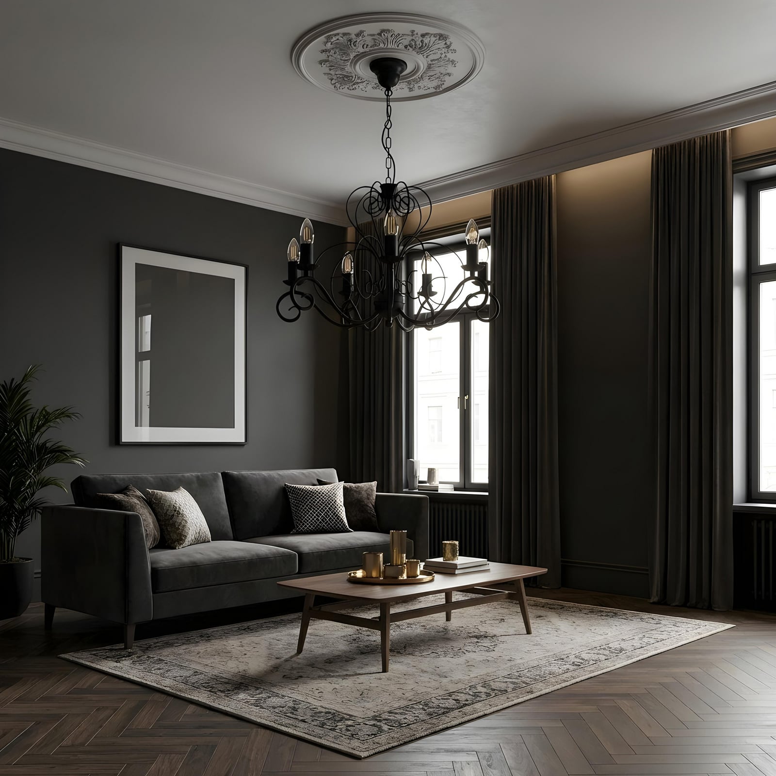 Mauro chandelier, black, 7-bulb, Ø 62 cm, metal, E14 Mauro chandelier, black, 7-bulb, Ø 62 cm, metal, E14