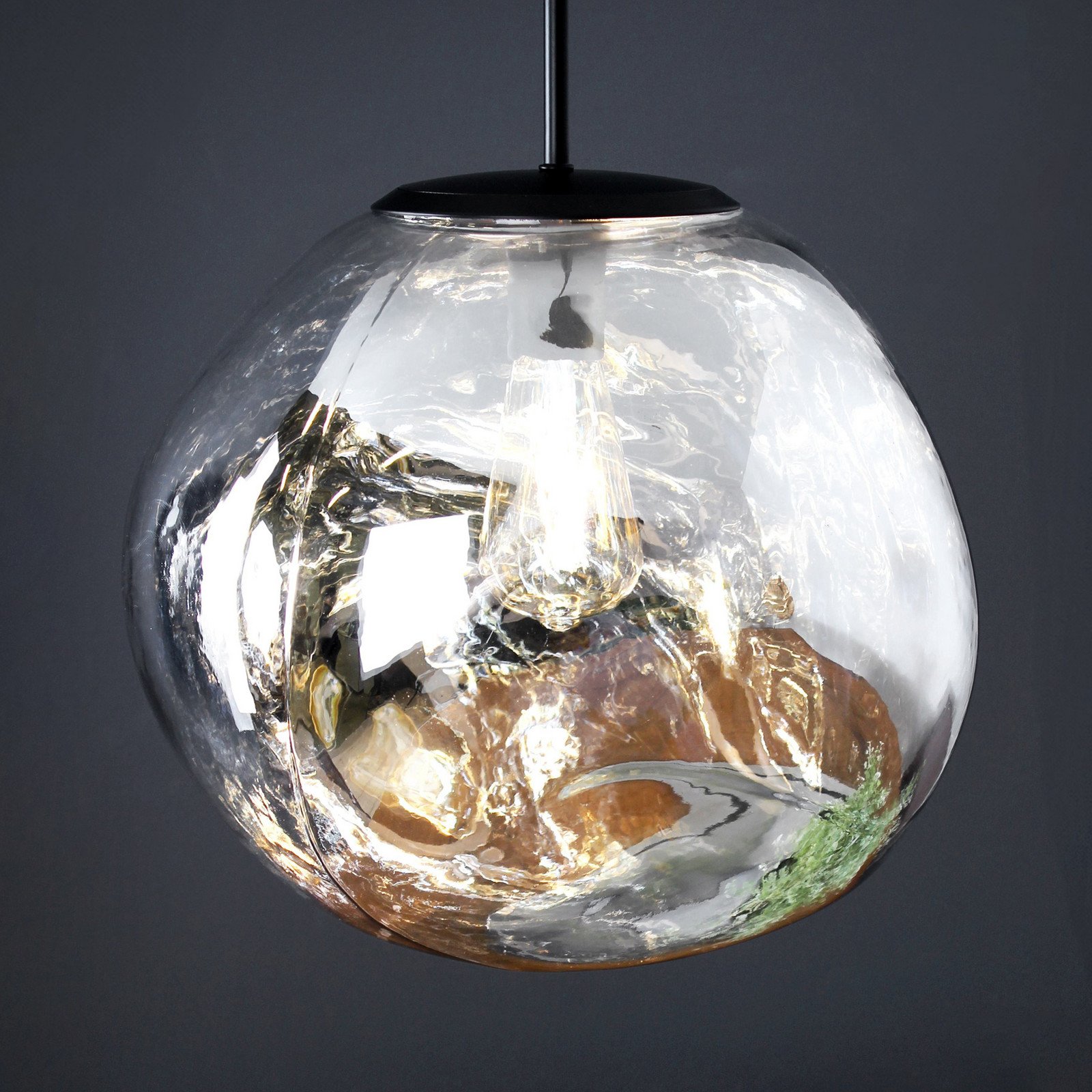Eco-Light Lampă suspendată Canopus argintie Ø 36 cm sticlă E27 - Camera de zi / sufragerie - modern - argintiu-transparent negru