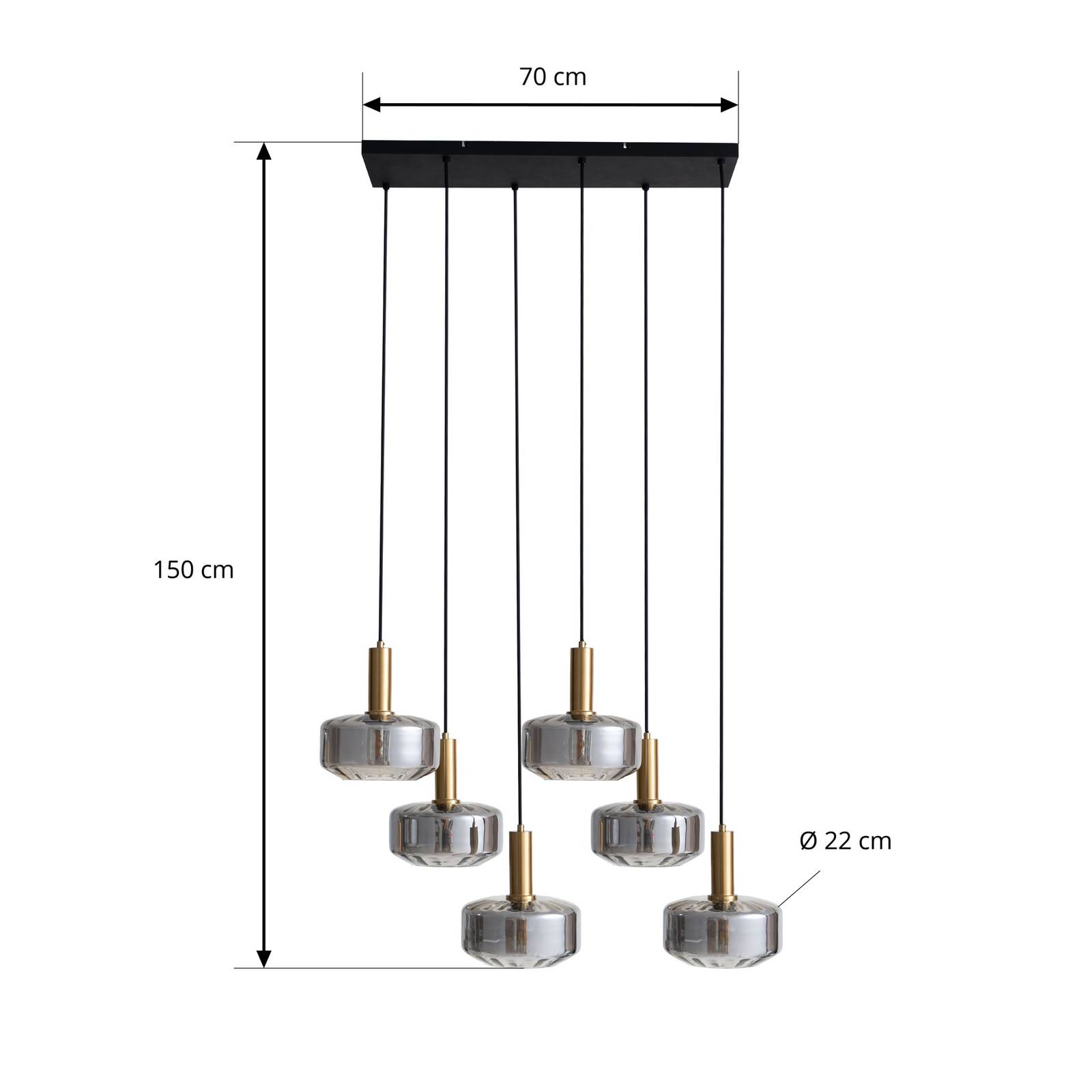 Lampa wisząca Lindby Hildur, 6-punktowa, dymny szary, szkło