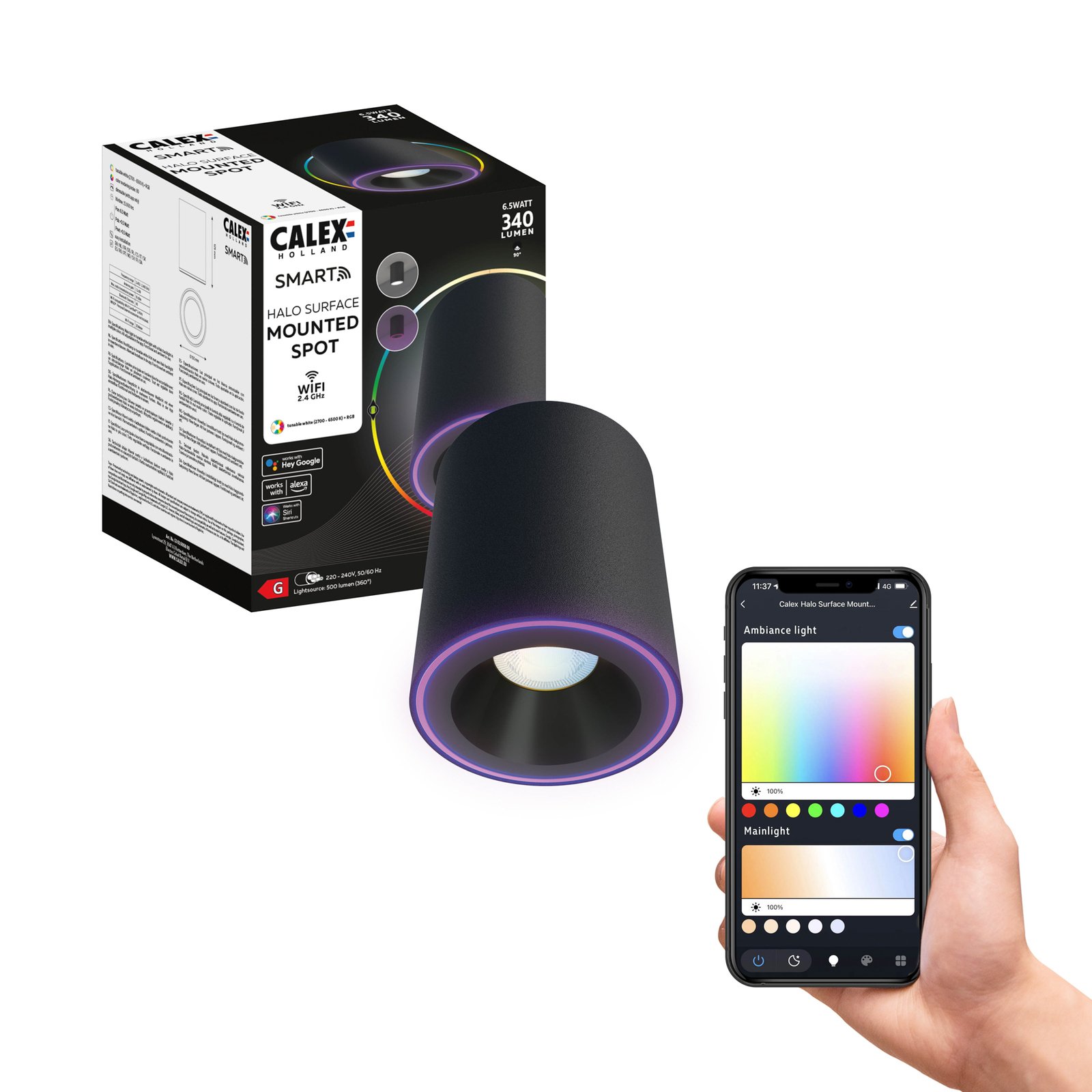 Calex Smart Halo Spot LED-Deckenstrahler, schwarz