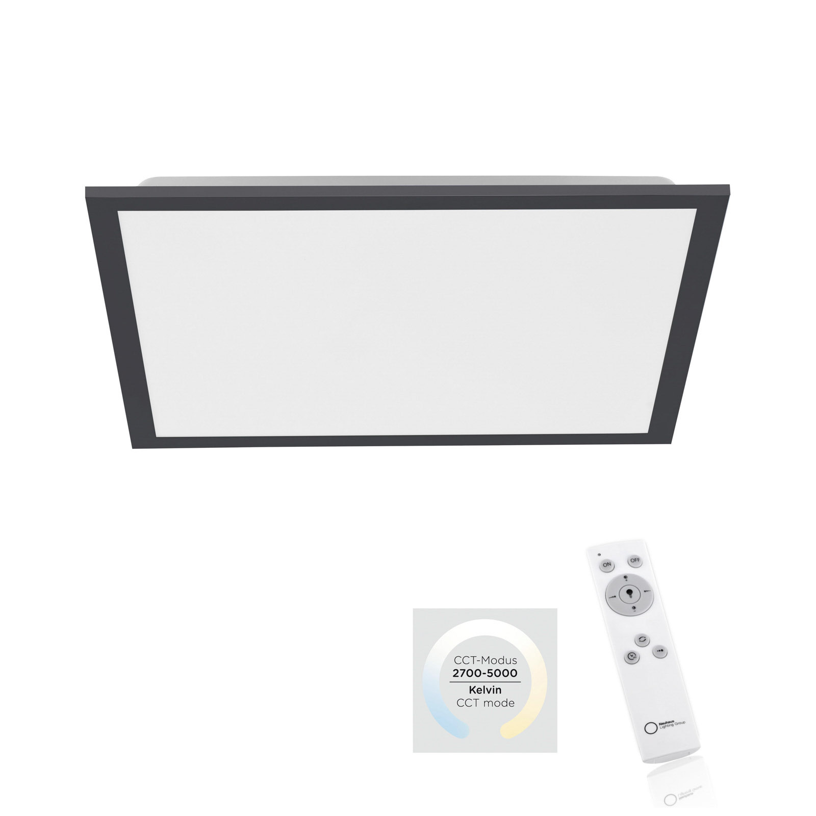 LED-taklampa Flat, CCT, svart, 45 x 45 cm