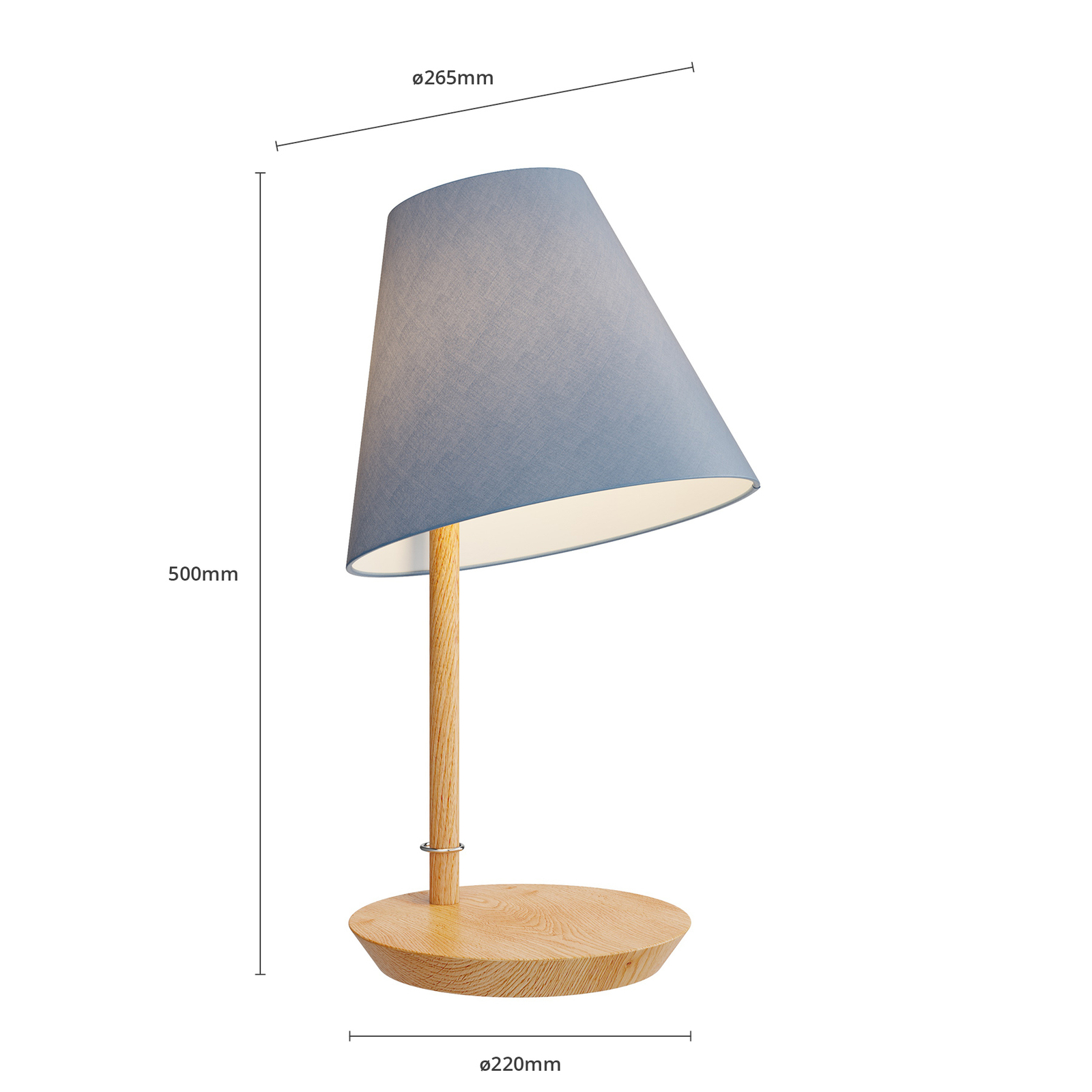 Lucande Jinda table lamp, wooden frame blue fabric