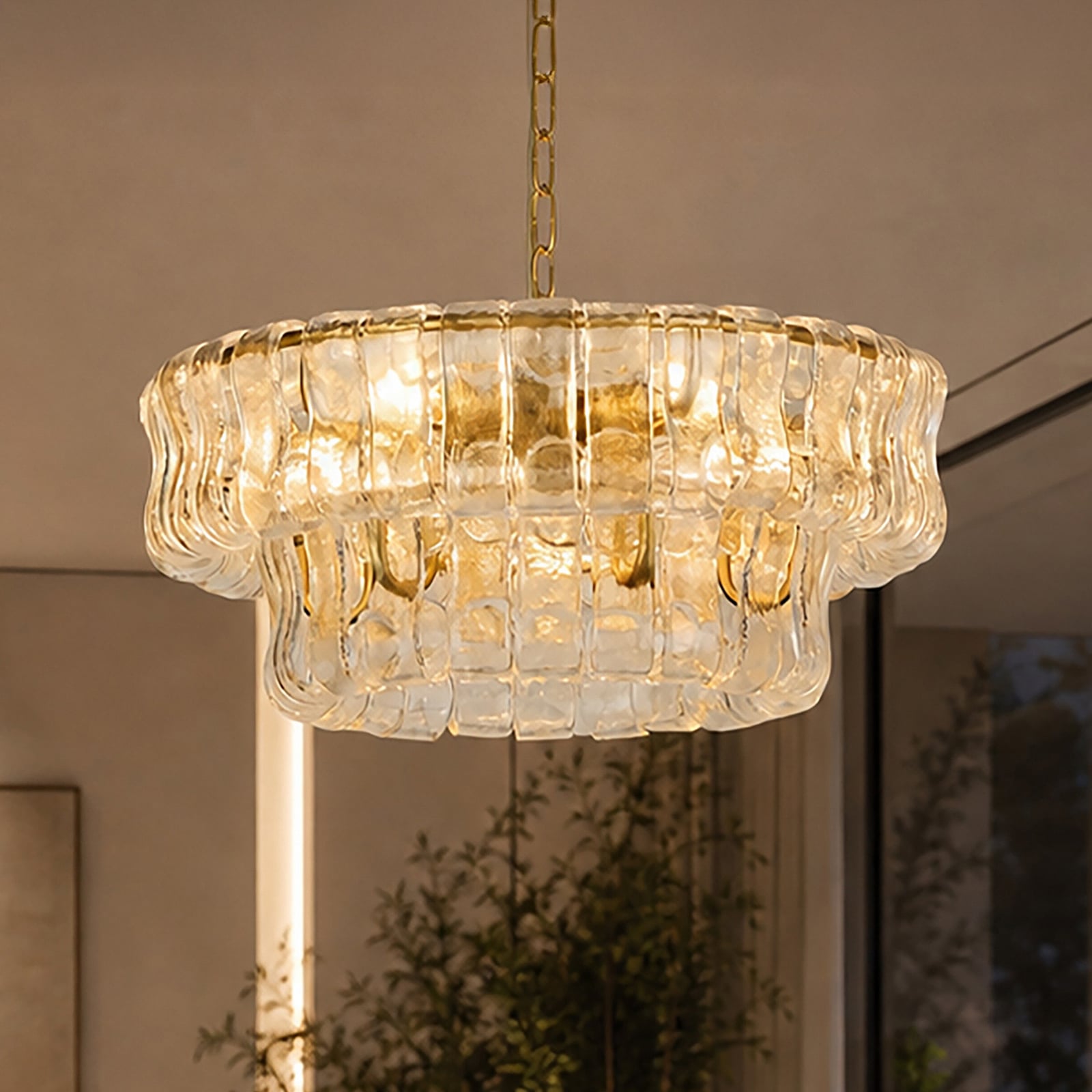 Hängeleuchte Bowlight, goldfarben/klar, Glas, Metall, E14