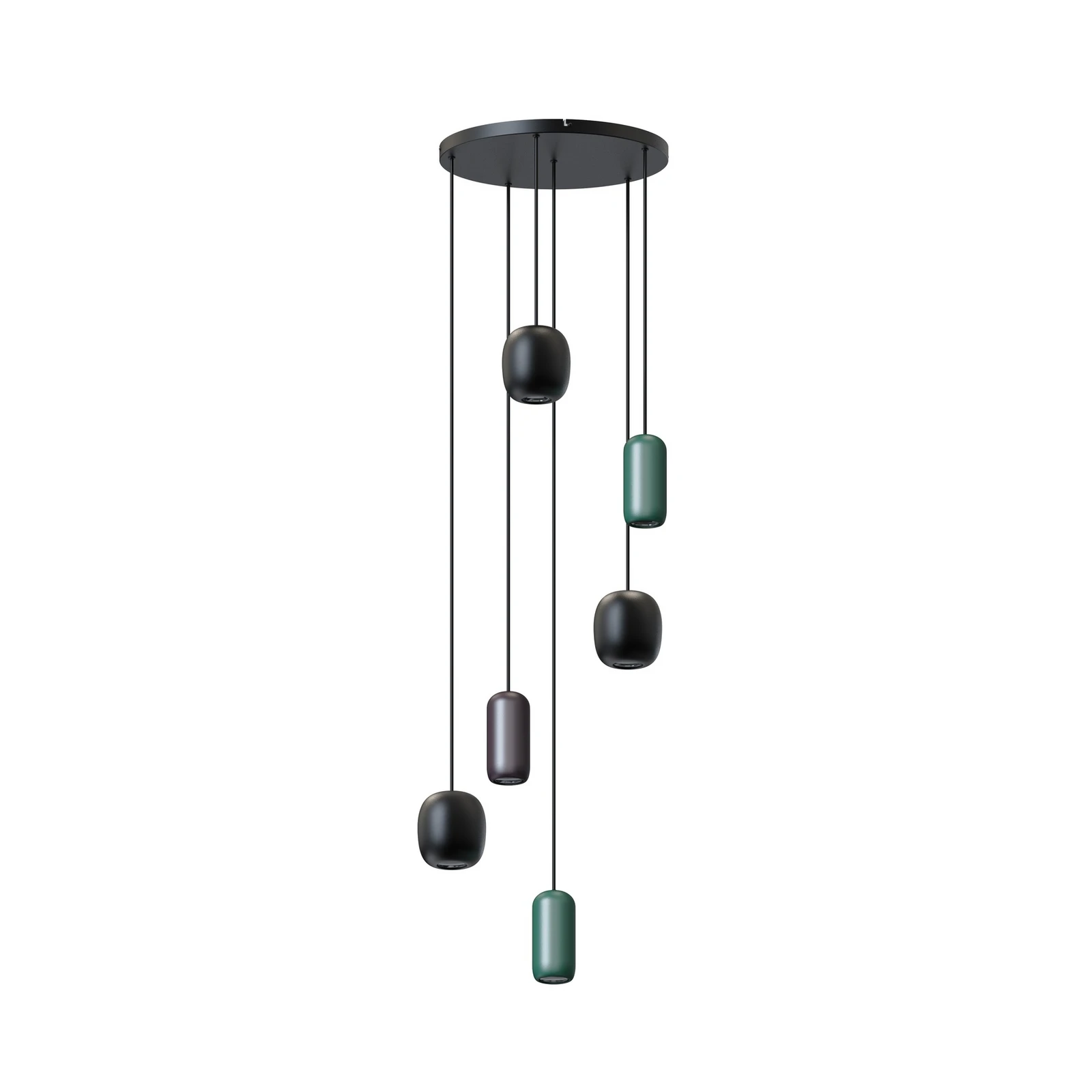 Lucande Lampada a sospensione Narion, nera/colorata, a 6 luci