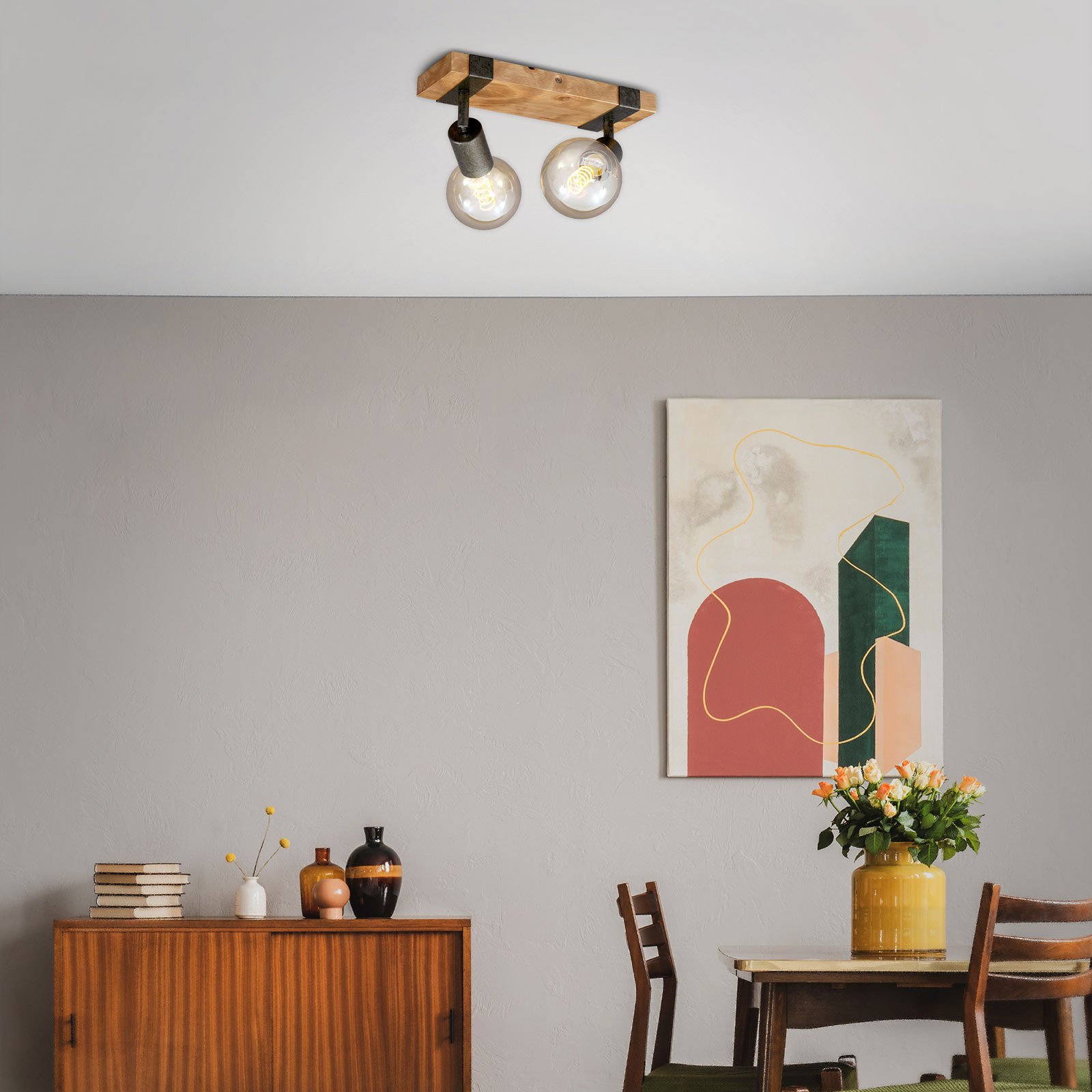 Briloner Plafonieră Wood Basic cu două lumini - Camera de zi / sufragerie - lemn deschis gri-maro