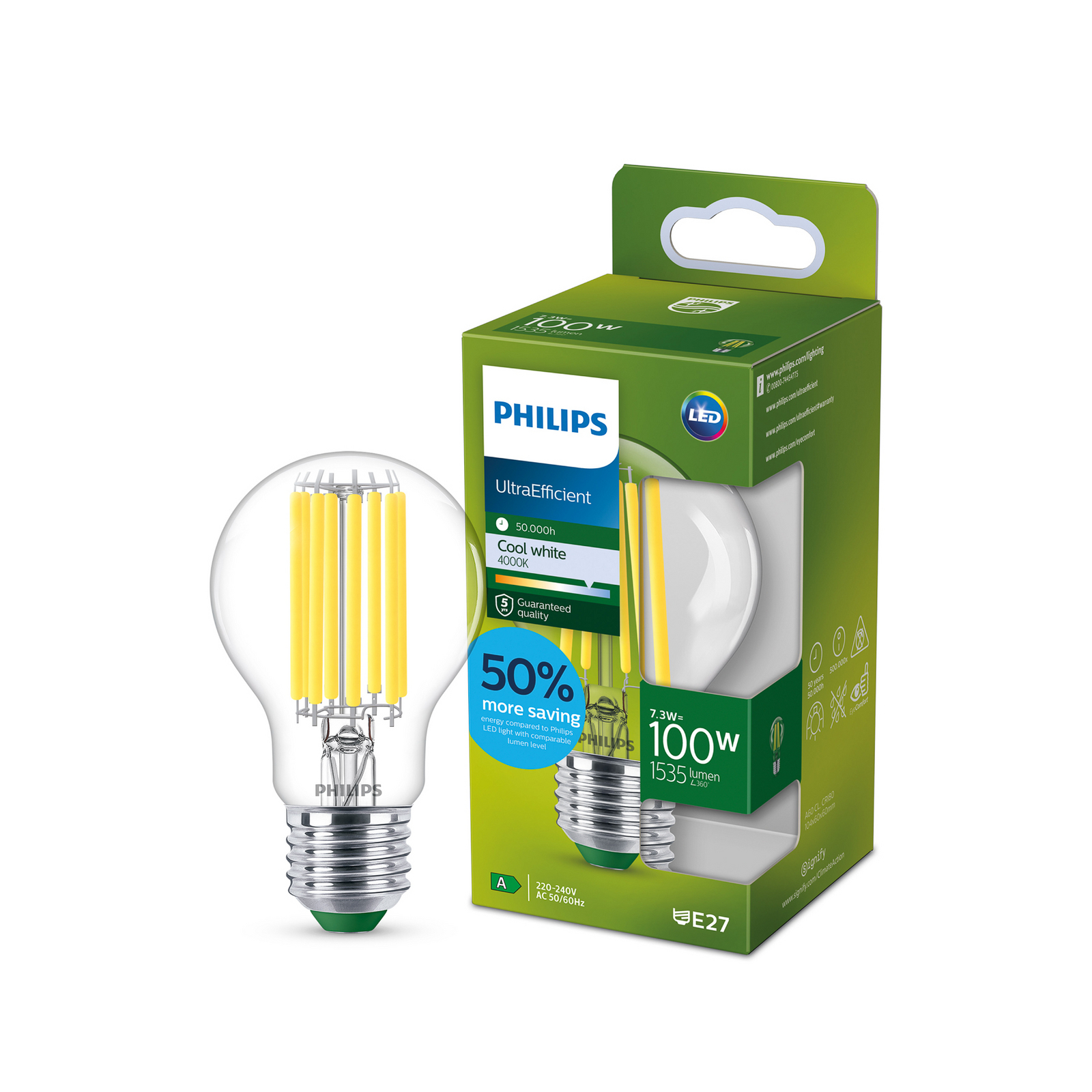 Philips E27 LED A60 7,3W 1535lm 4 000K claire