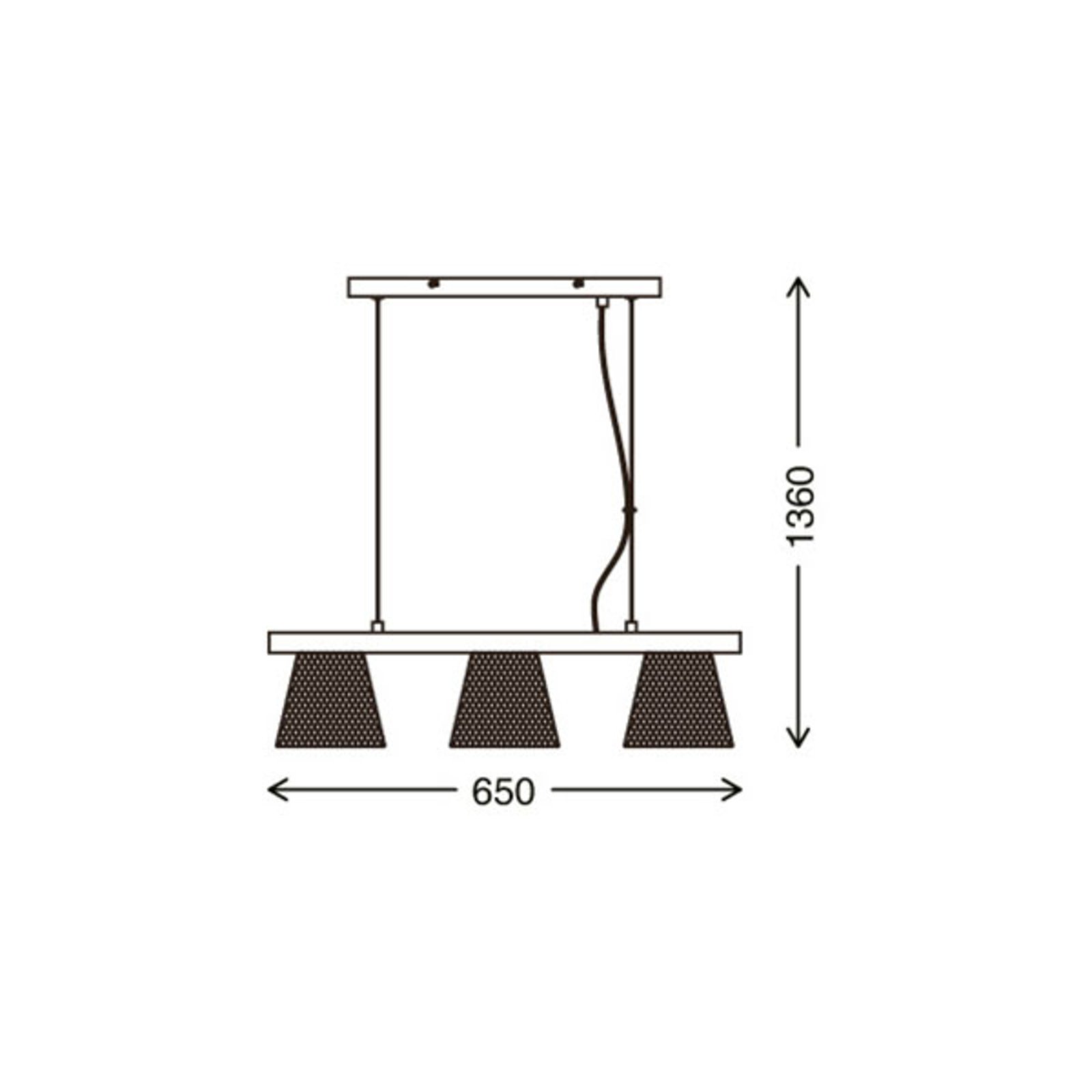 Brilonger Wood & Style 4077 hanging lamp, long, 3-bulb, for Living / Dining Room, wood, metal, E14, 25 W, energy efficiency: A++, L: 65 cm, W: 15 cm
