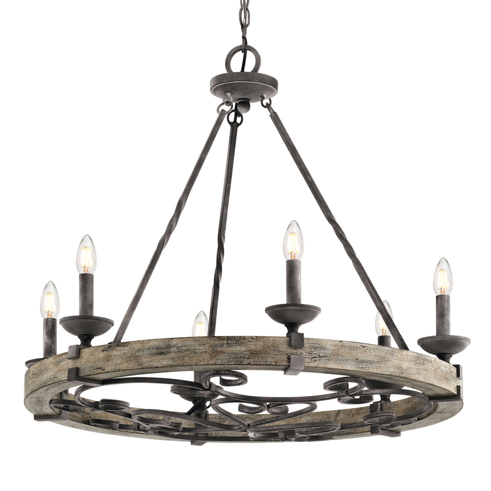 Rustic chandelier Taulbee, six-bulb