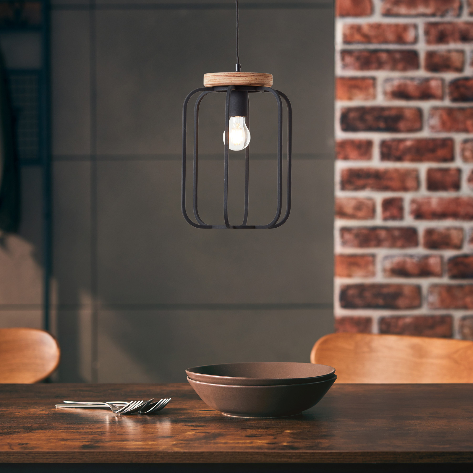 Hanglamp Tosh met houtdetail, 1-lamp