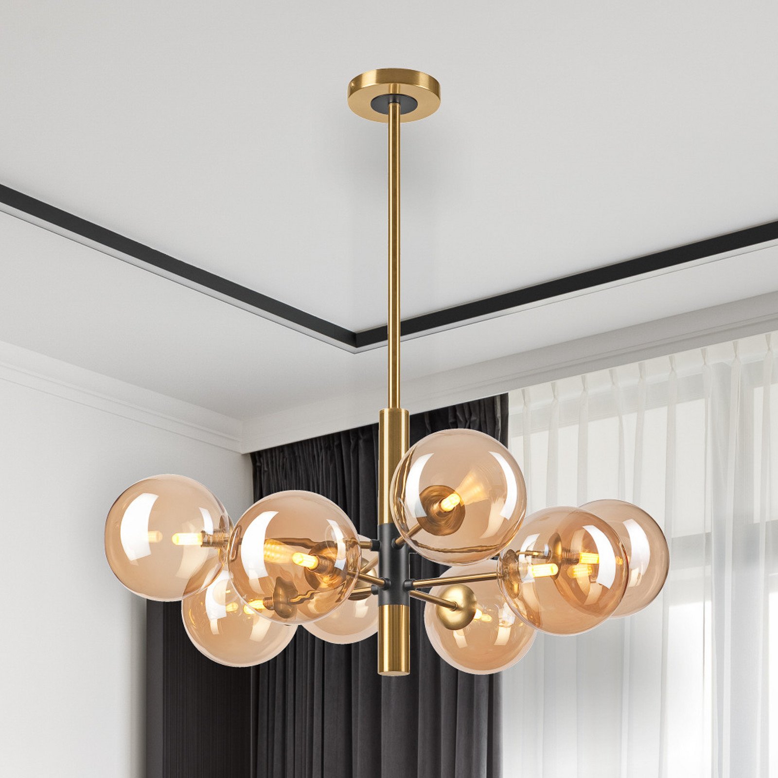 Lamkur Lighting Plafonieră Natalia 8 becuri sticlă auriu - Camera de zi / sufragerie - Modern - auriu chihlimbar - Metal