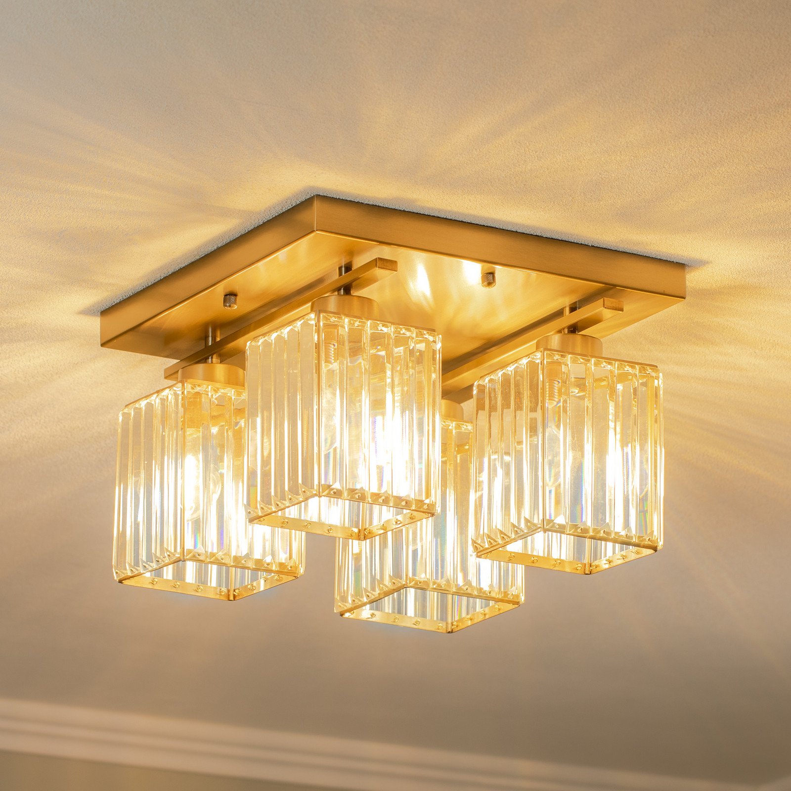 Avonni Plafonieră AV-1795-4E 4 becuri pătrat auriu antic - Camera de zi / sufragerie - aur antic transparent - Metal