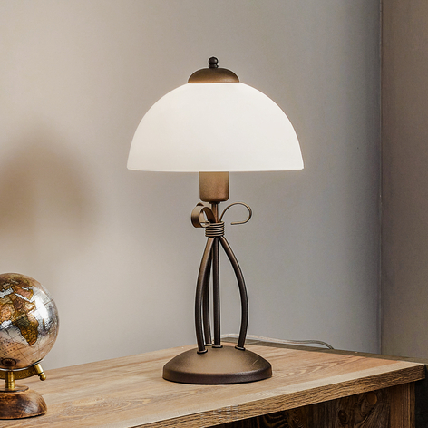 Lampa stołowa Adoro ze szklanym kloszem, brązowa