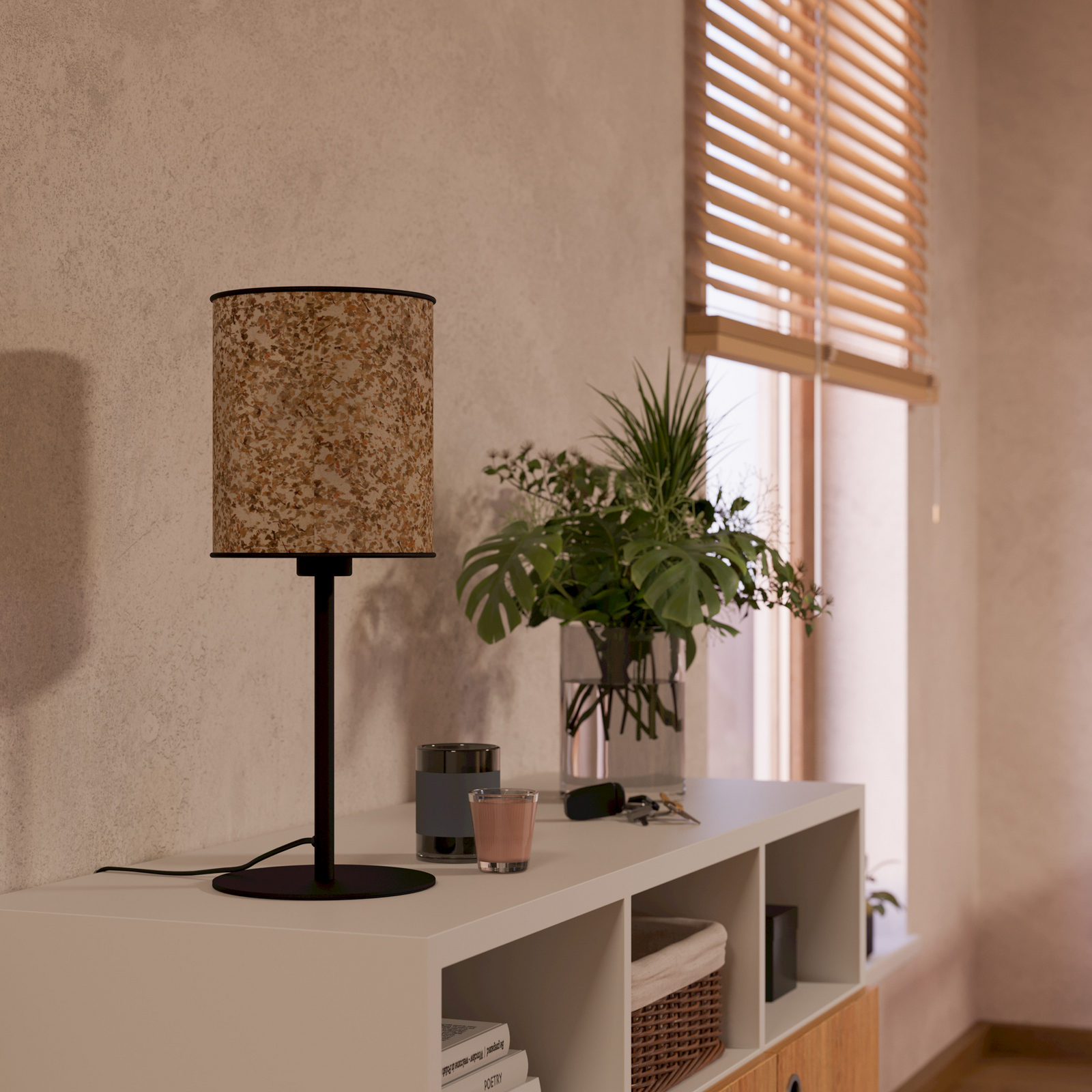 Lampe de table Butterburn, hauteur 47,5 cm, beige/vert, tissu