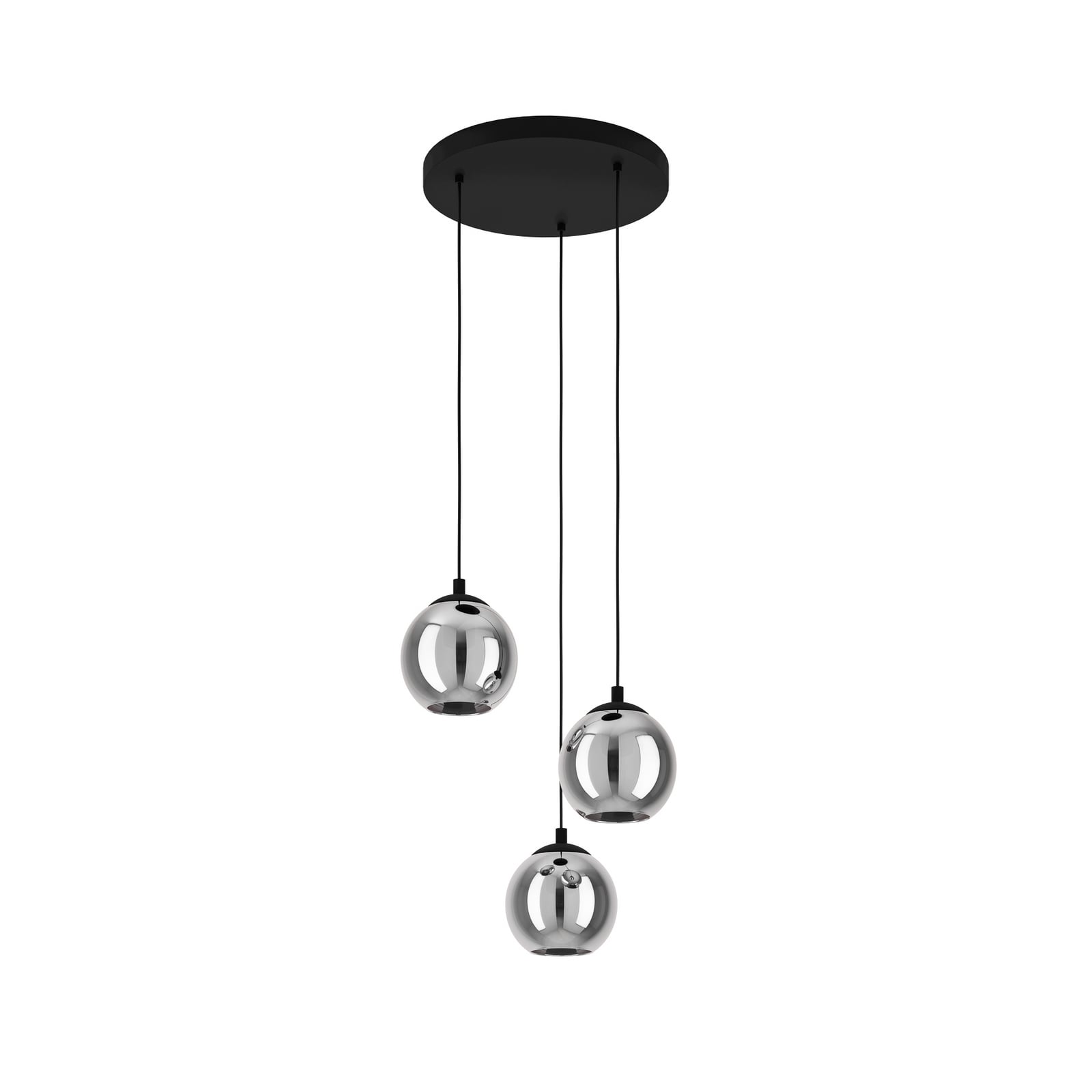 Suspension Ariscani, gris fumé, Ø 43 cm, à 3 lampes, verre, E27