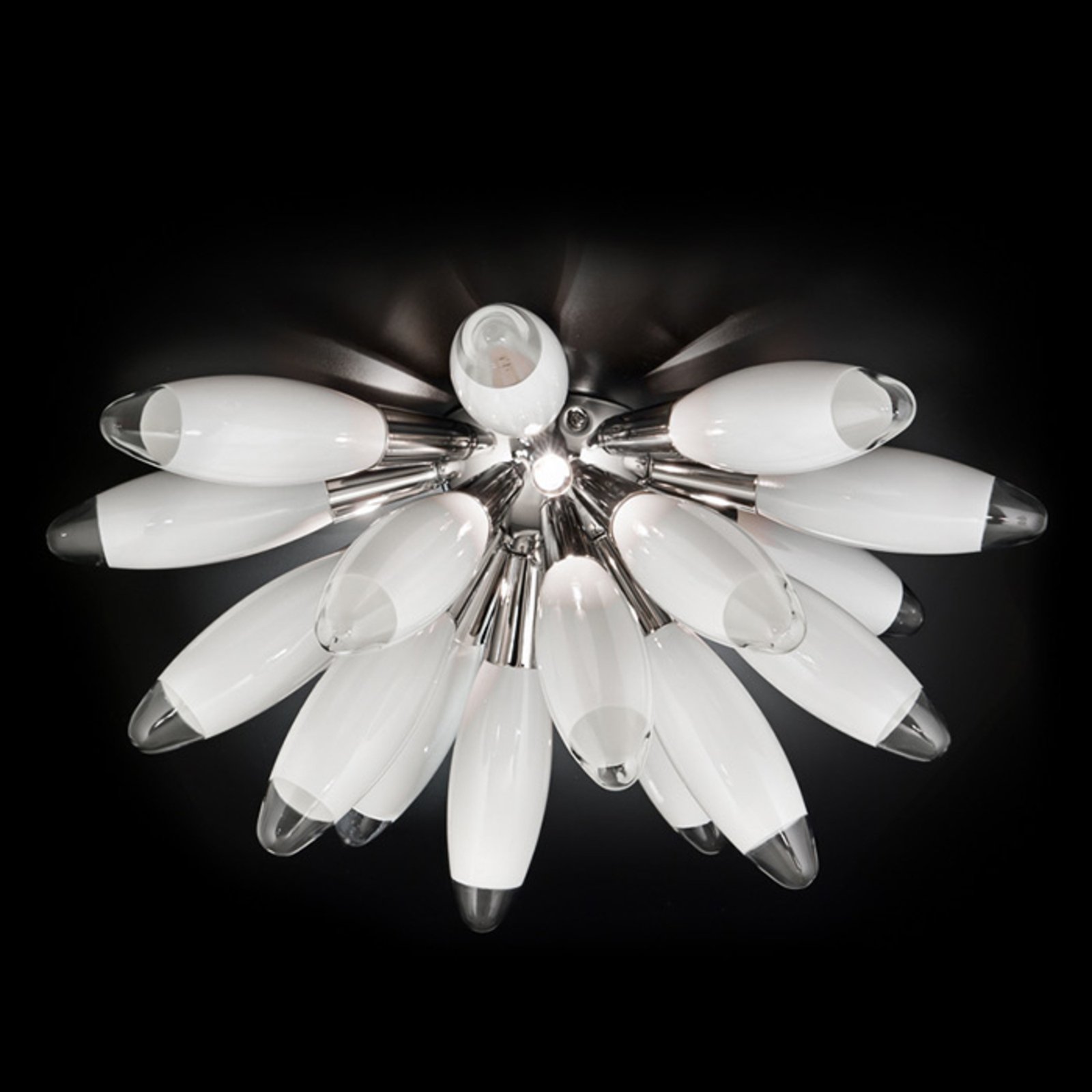 Bijela staklena stropna svjetiljka Flo, 55 cm