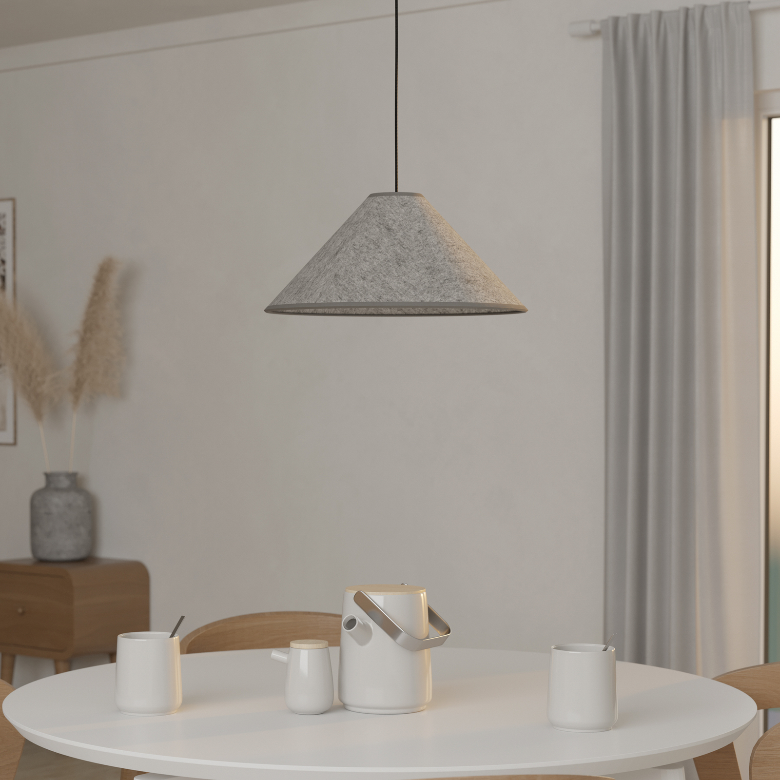 Lampa wisząca Alsager z filcowym kloszem stożkowym