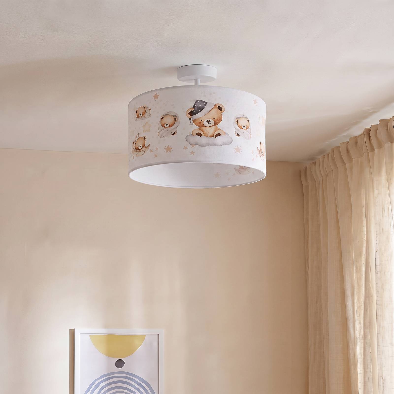 Lampa sufitowa dla dzieci „Kids Print”, kolorowa/beżowa, Ø 35 cm, z tkaniny