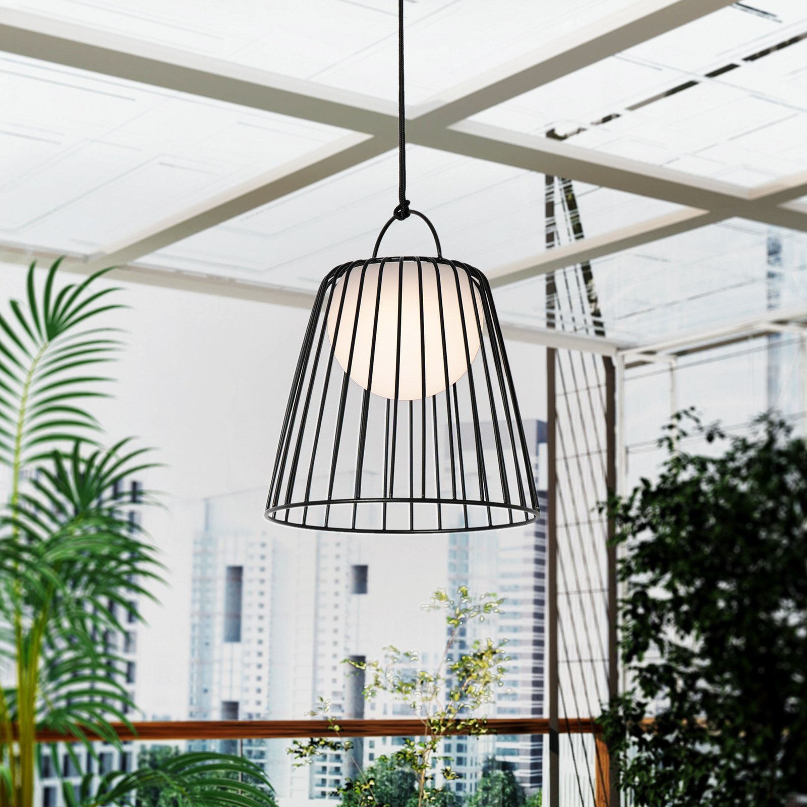 Lindby LED oppladbar utendørs pendellampe Levino, dimbar, Ø 28 cm