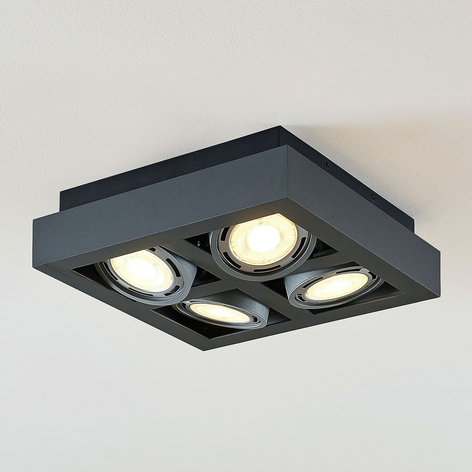 Deckenstrahler Ronka, 4-fl., quadr. dunkelgrau