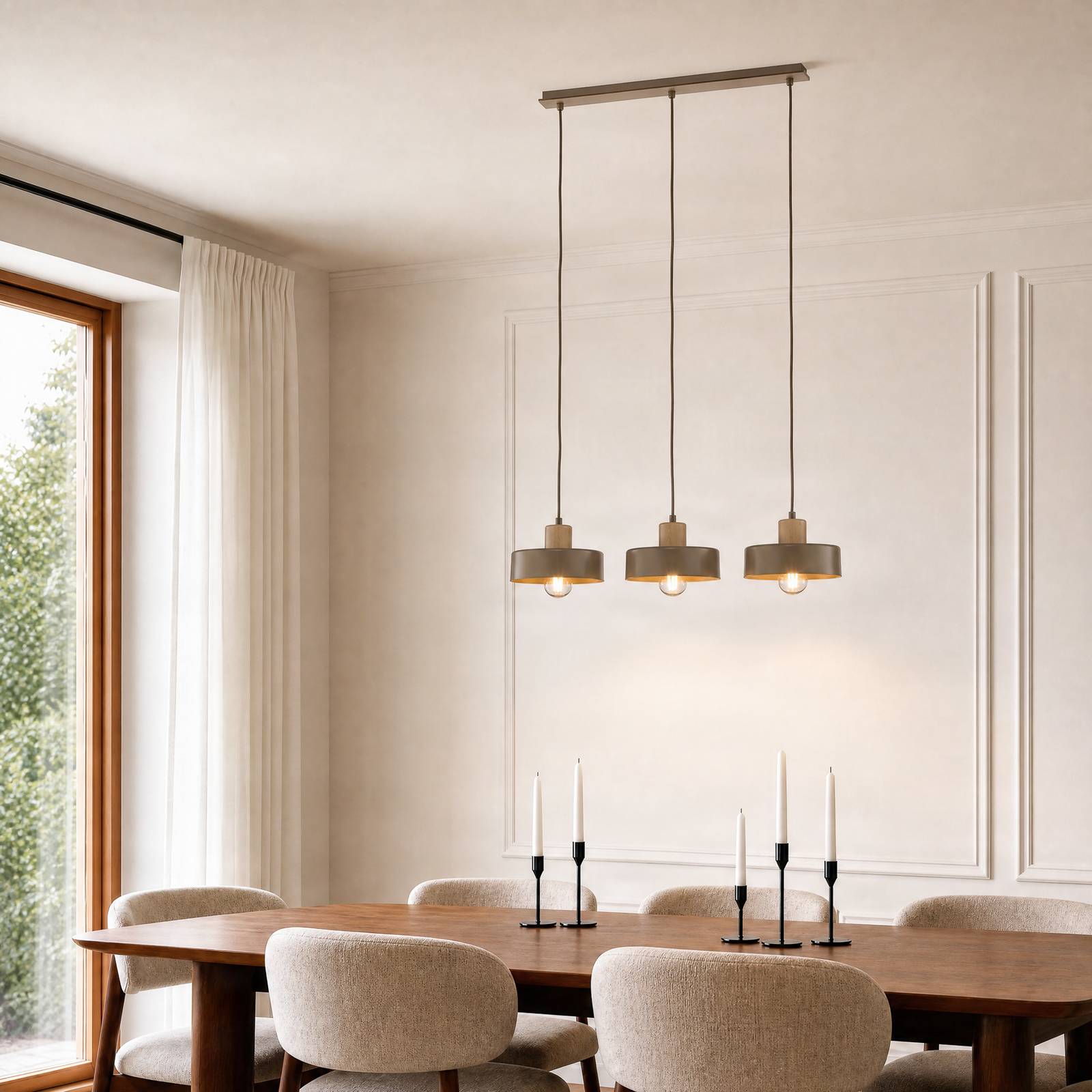 EMIBIG LIGHTING Hanglamp Torin, beige, lengte 80 cm, 3-lamps, metaal/hout