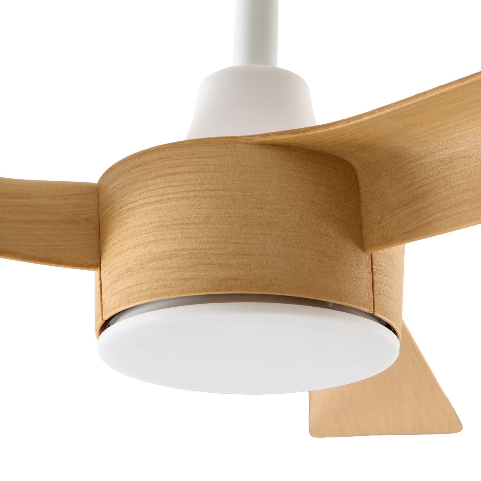 Lucande LED-Deckenventilator Airona, weiß/holz DC leise dim.