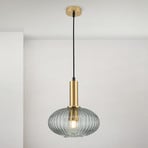 Carneval pendant light, antique brass/smoke grey, Ø 25 cm, glass