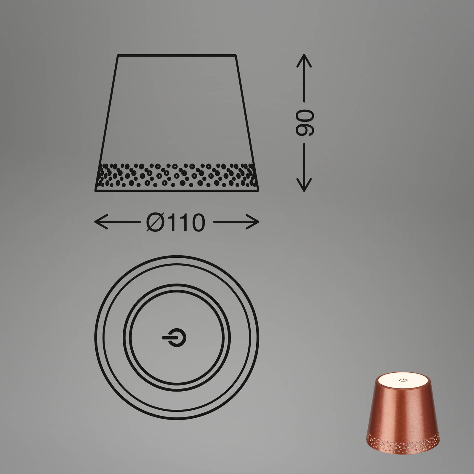 Akumulatorowa lampa butelka LED IP44, miedź