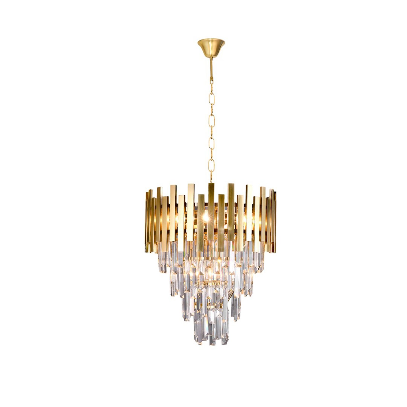 Lámpara colgante Aspen metal dorado cristales de vidrio, altura 50 cm