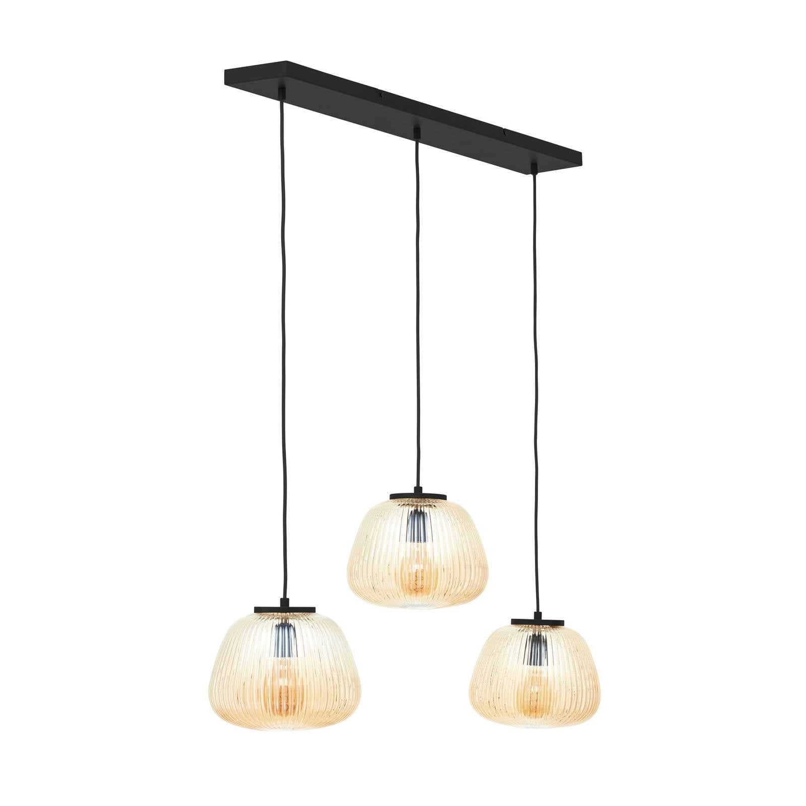 Pendellampe Kaizen, Länge 105 cm, bernstein, 3-flg., Glas