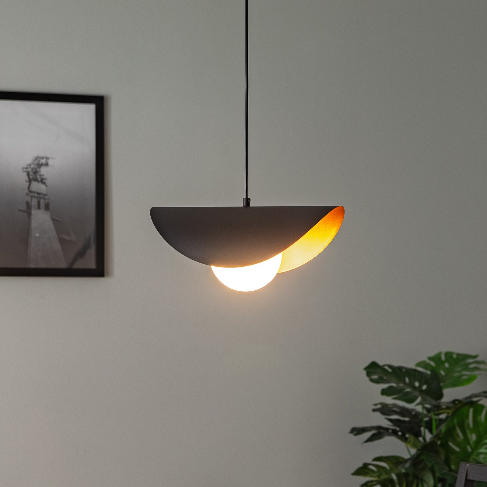 Vatoz 2866 hanging light 1-bulb, black, opal glass