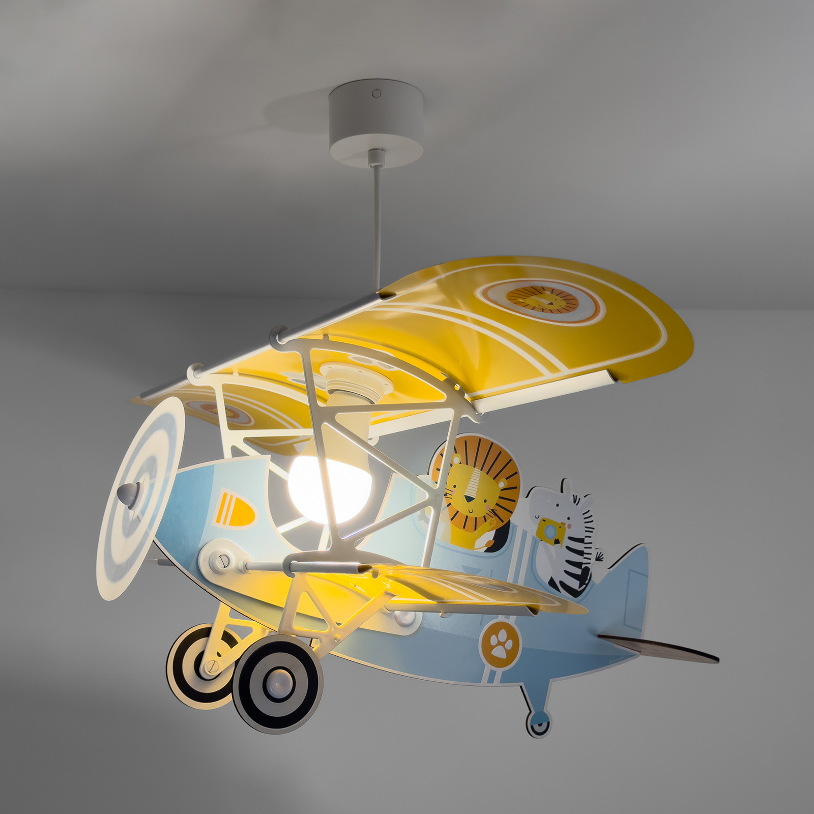 Candeeiro suspenso Dalber Lion Plane, colorido, madeira/plástico