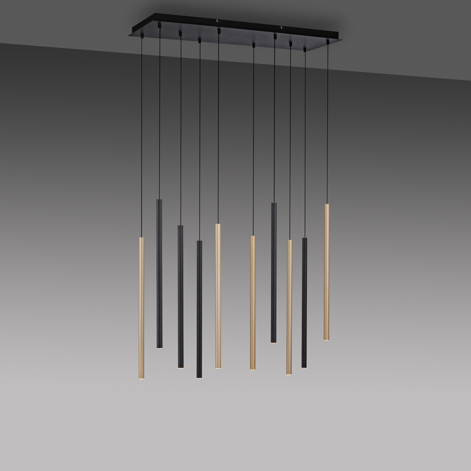 LED-hengelampe Flute, dimbar, 10 lyskilder